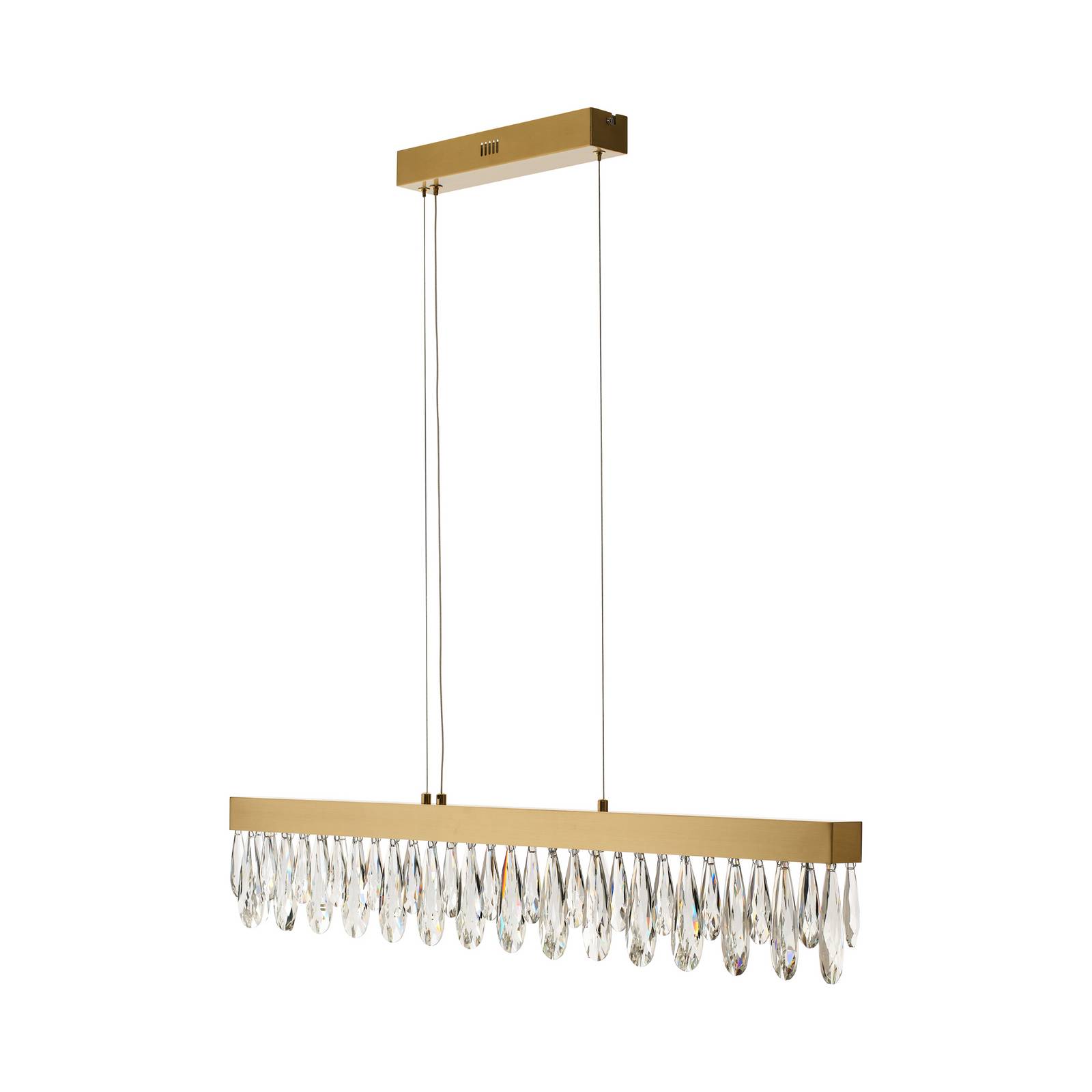 LED-Hängelampe Celestia, Länge 110 cm messingfarben Kristall