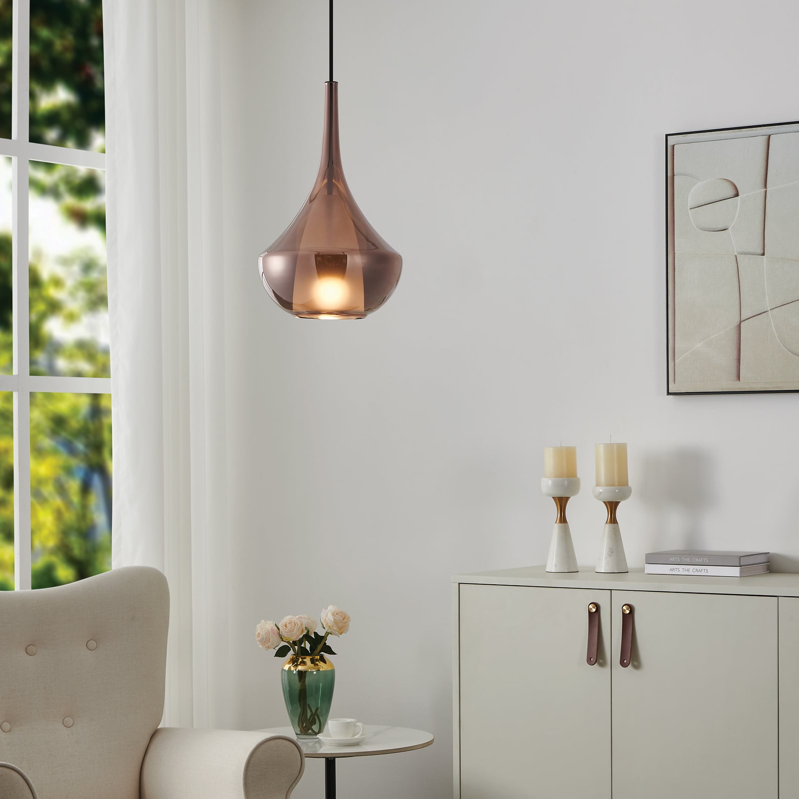 Suspension Almoster, cuivre, Ø 25 cm, verre - Stars of Light