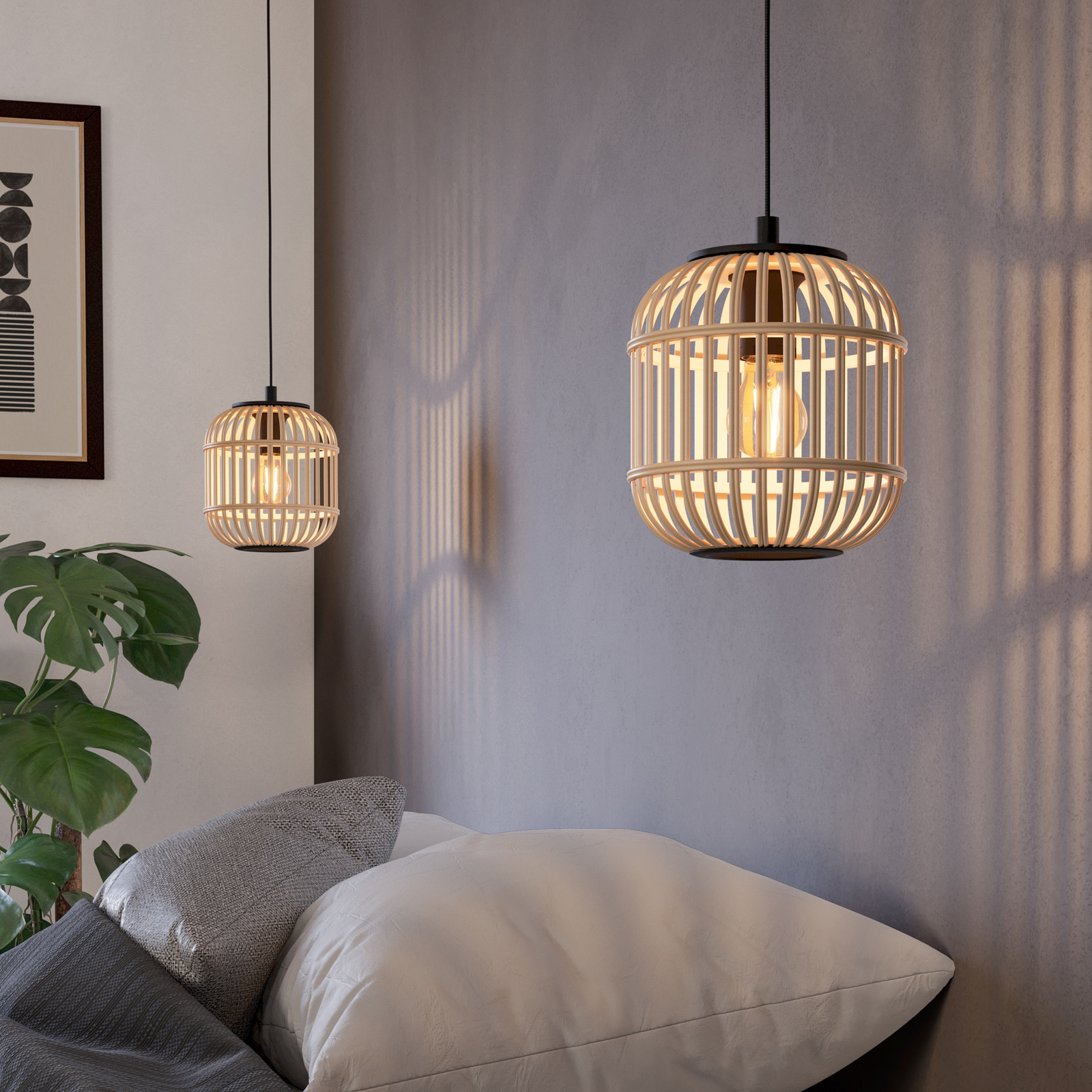 Suspension Bordesley avec abat-jour en bois 21 cm