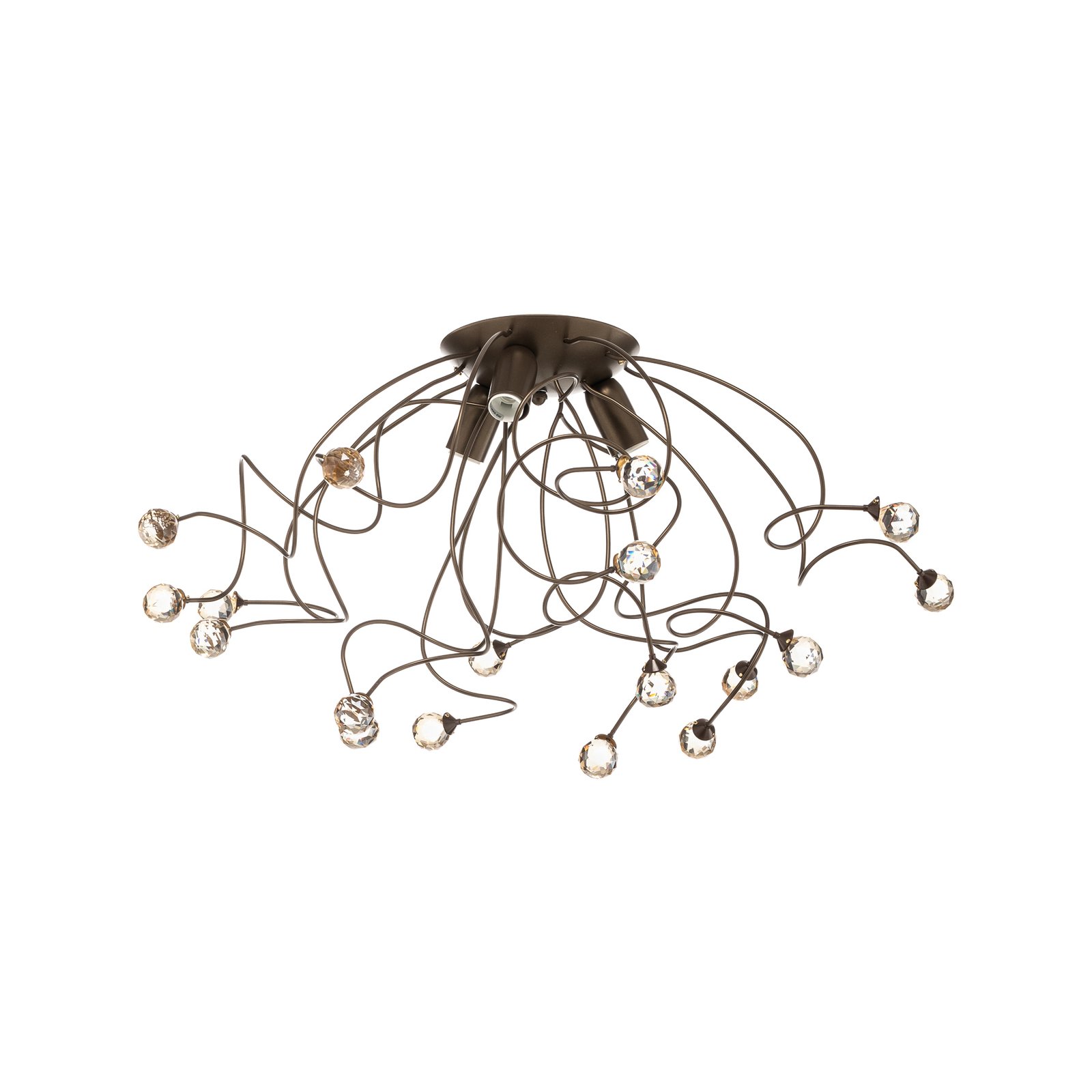 Trilly ceiling lamp in bronze with crystals, 3-bulb.