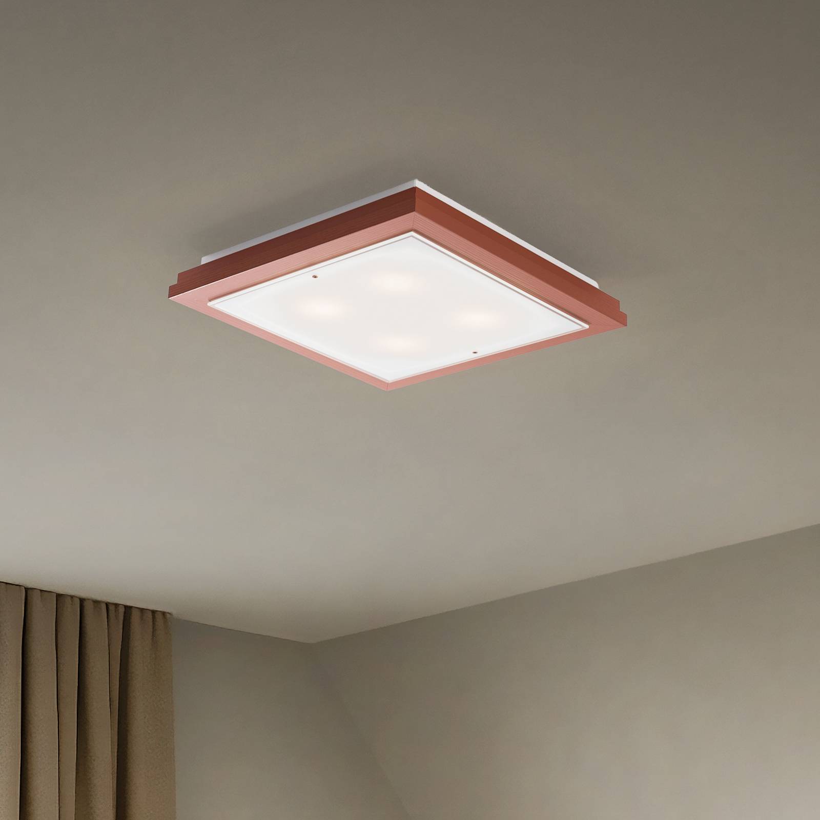 Argon Plafonnier Tally, largeur 42 cm, terre cuite, bois, E27