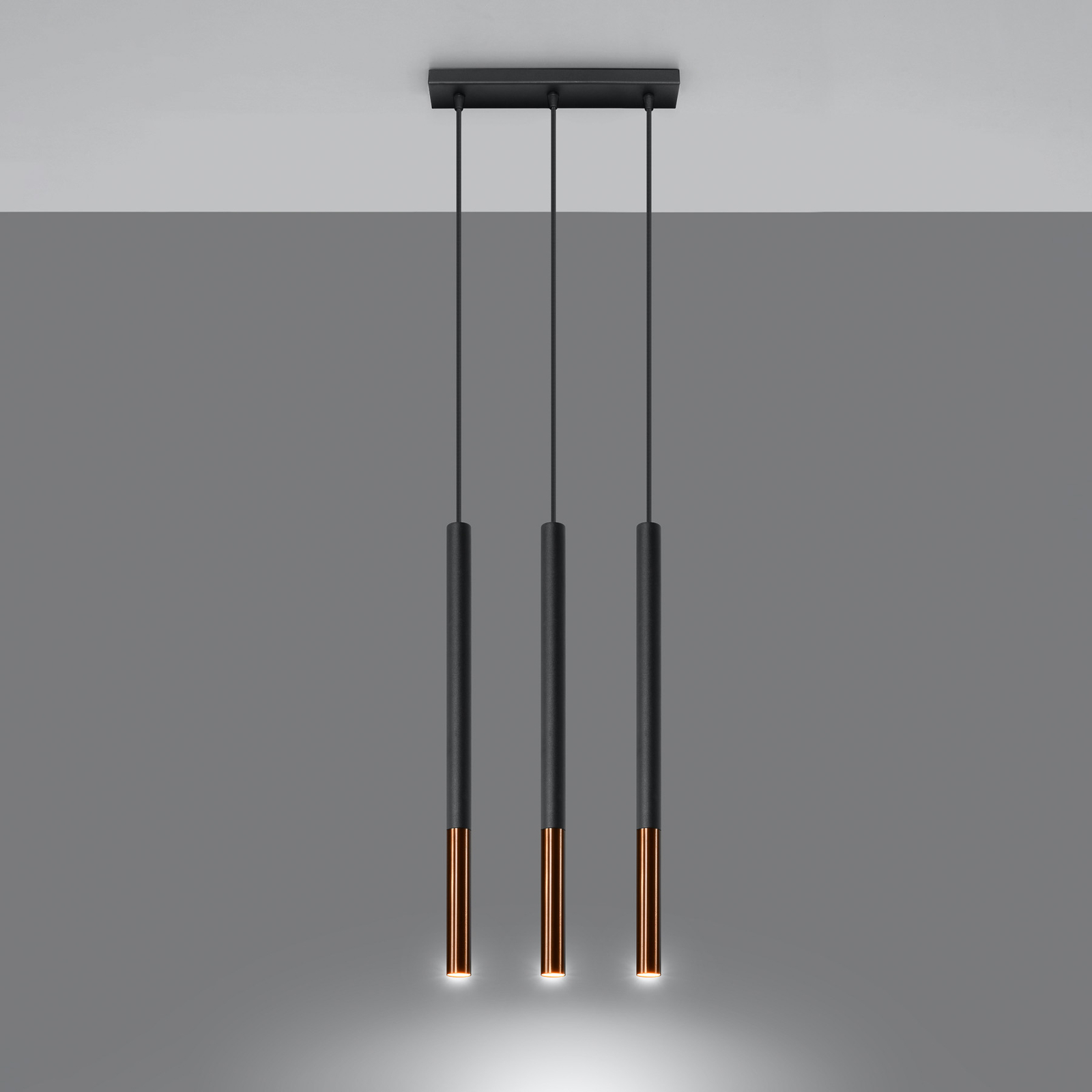 Euluna Thalassa hanglamp 3-lamps G9 zwart/koper langwerpig