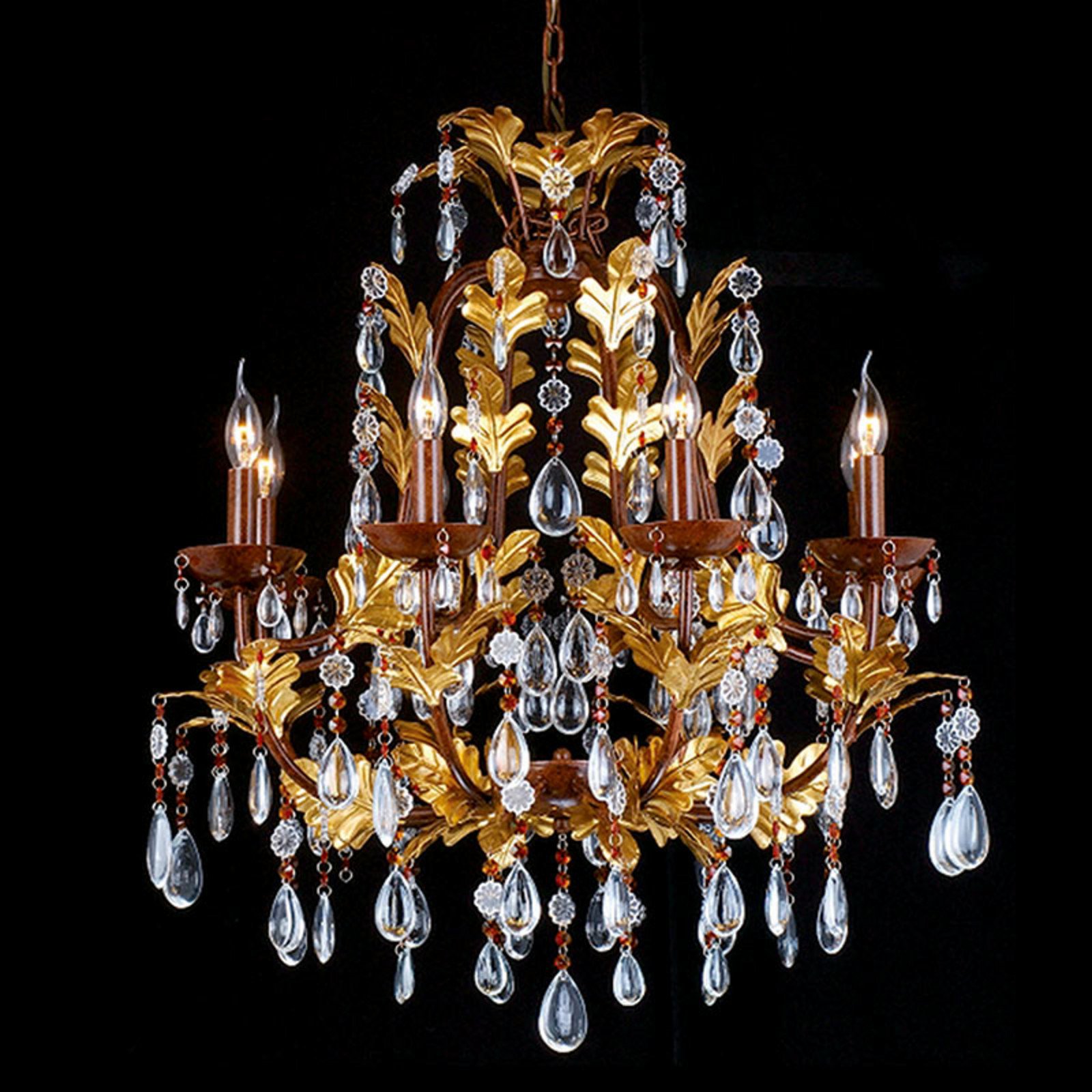 Clayre&Eef Candelabru CR12 8 becuri elemente din sticlă - Camera de zi / sufragerie - transparent maro auriu