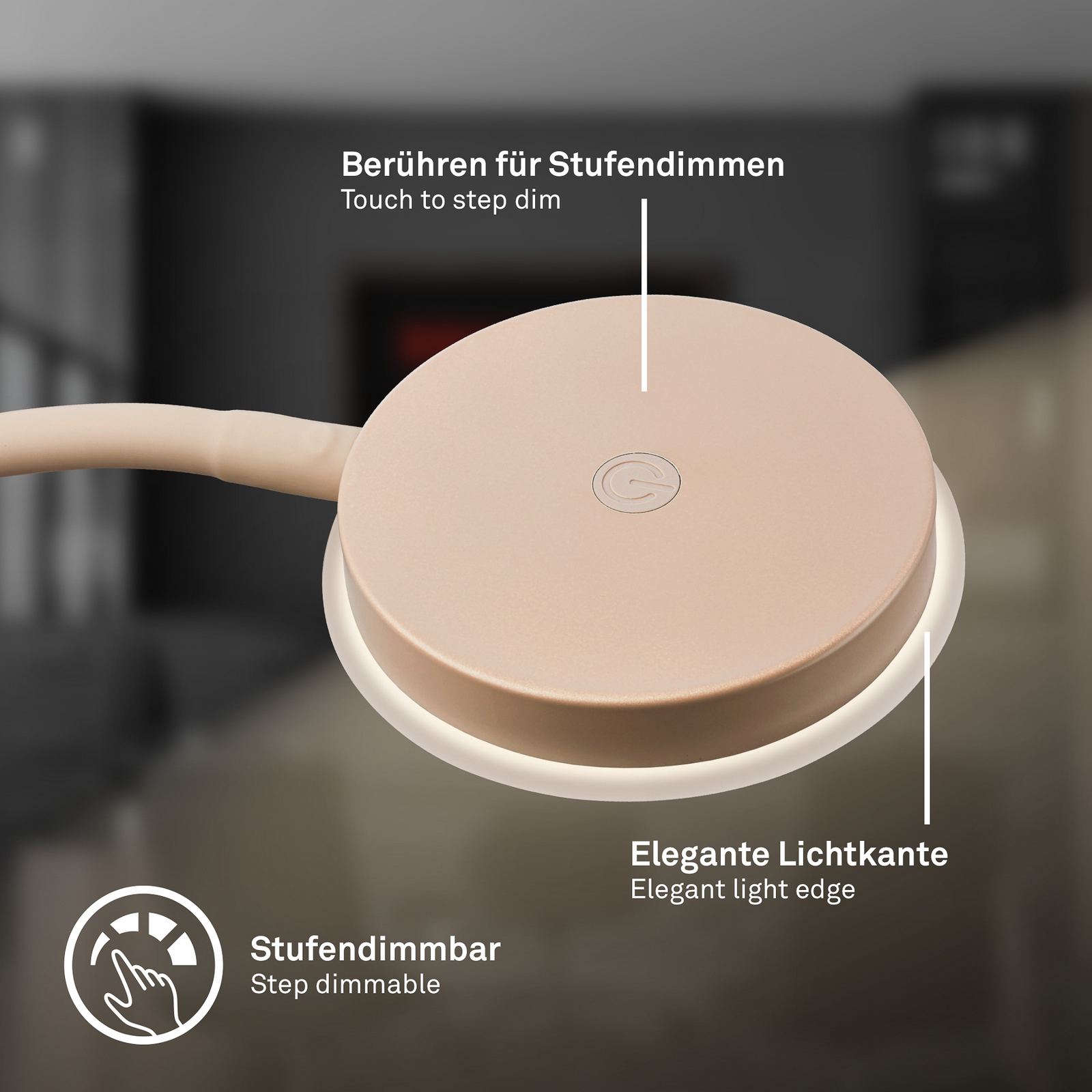 LED-bordlampe Megg, beige, metall, dimmer, 3000 K