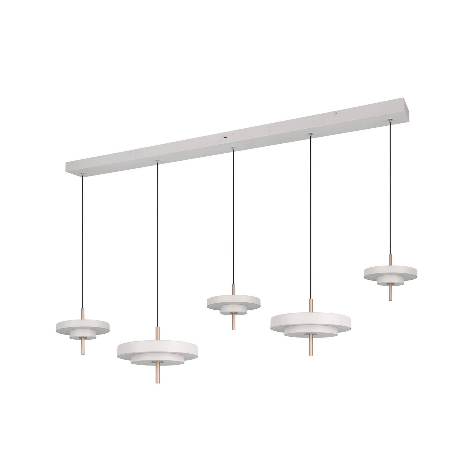LED-Hängelampe Keaton, hellgrau, Länge 140 cm, CCT, 5-flg.