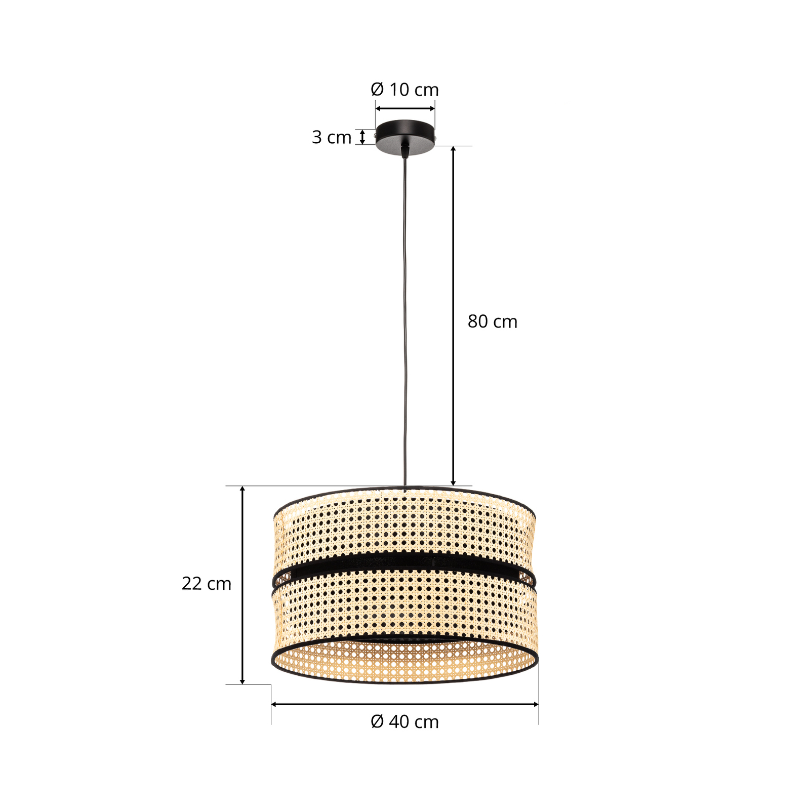 Závěsné světlo Duo, ratan, Ø 40 cm, béžová/černá