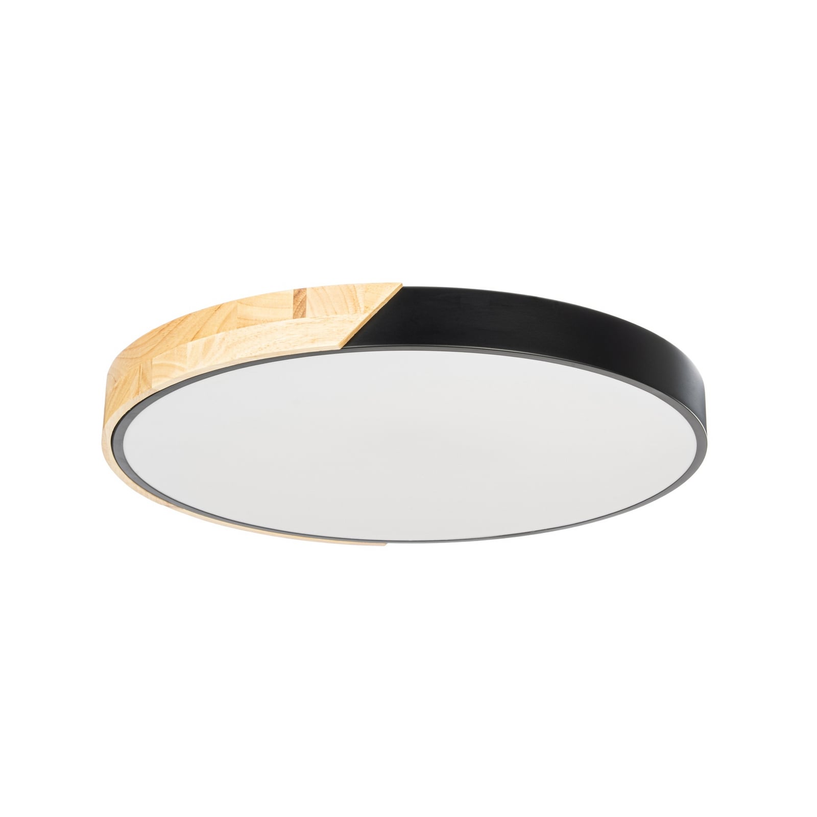 Plafón LED Lynorri de PRIOS, Ø 52 cm, negro, acabado en madera Plafón LED Lynorri de PRIOS, Ø 52 cm, negro, acabado en madera
