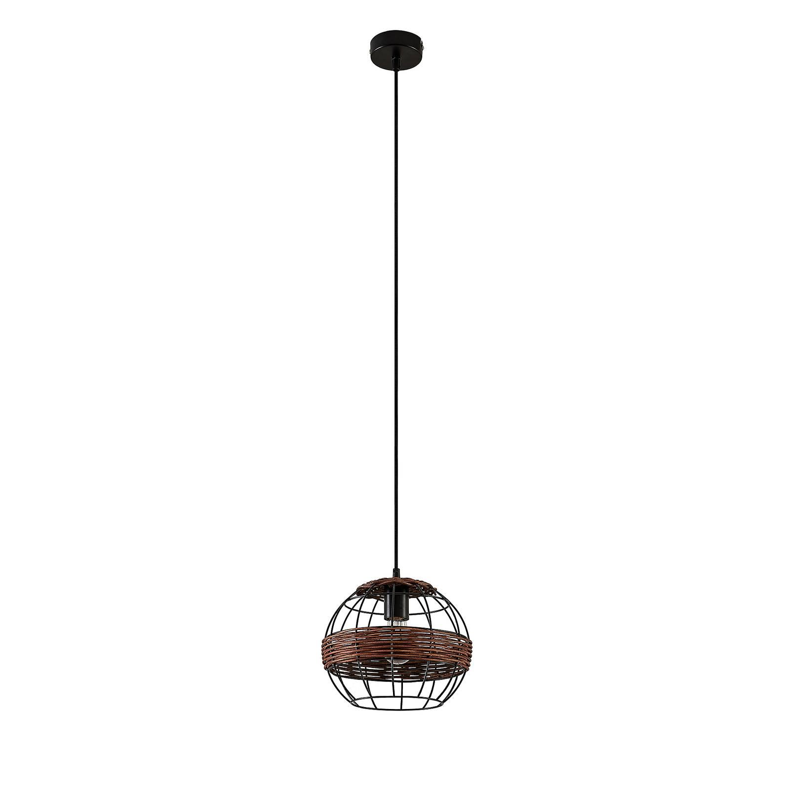 Lindby Kaska pendant light, 1-bulb, 25 cm, for Living / Dining Room, iron, rattan, E27, 60 W, H: 22 cm