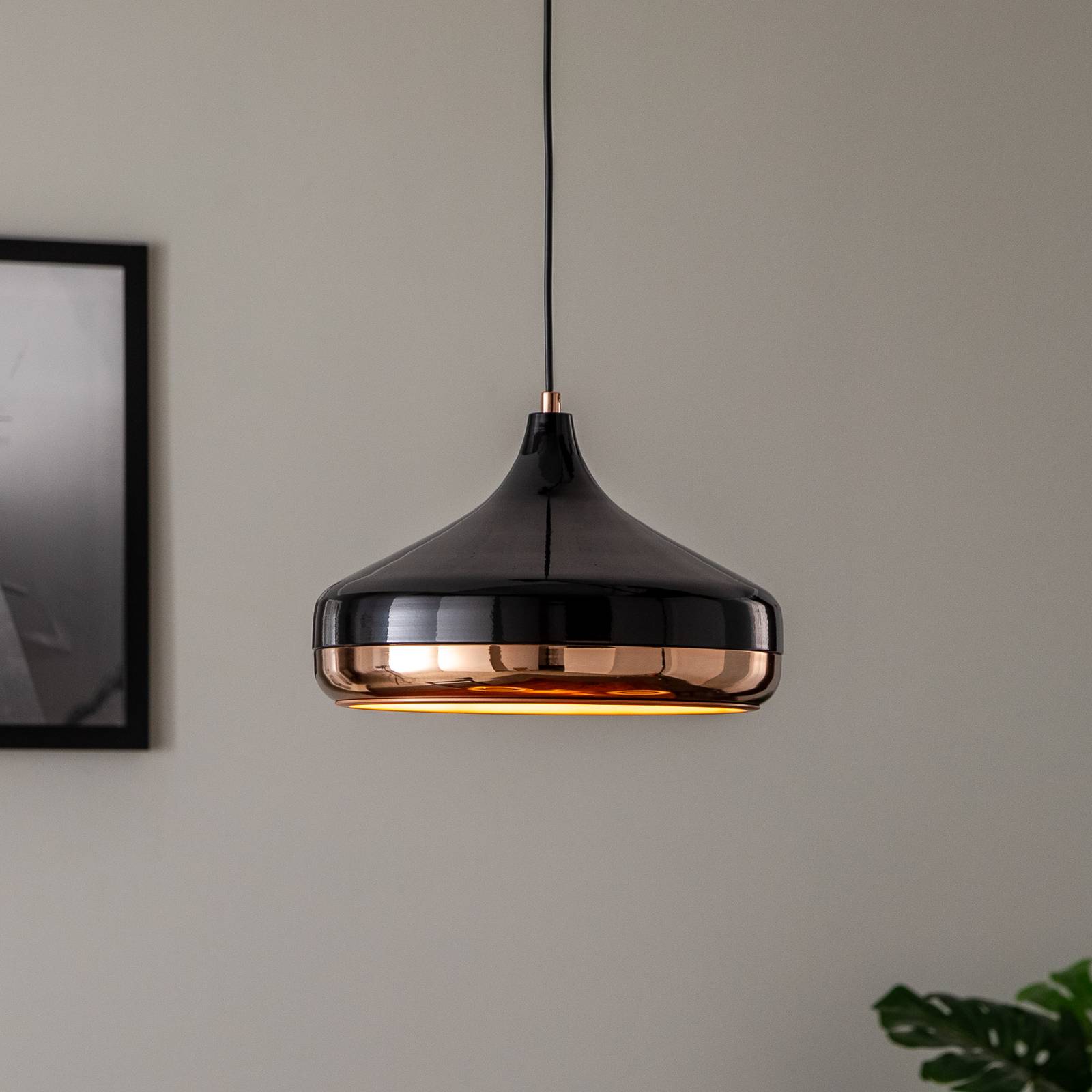 Opviq Suspension Yildo 253-S 1 lampe Ø36 cm noir/cuivré