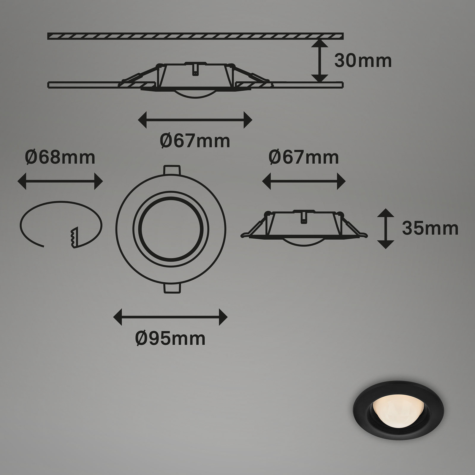 "Carro" įleidžiamas LED prožektorius, 3 vnt., 3 000 K, juodas