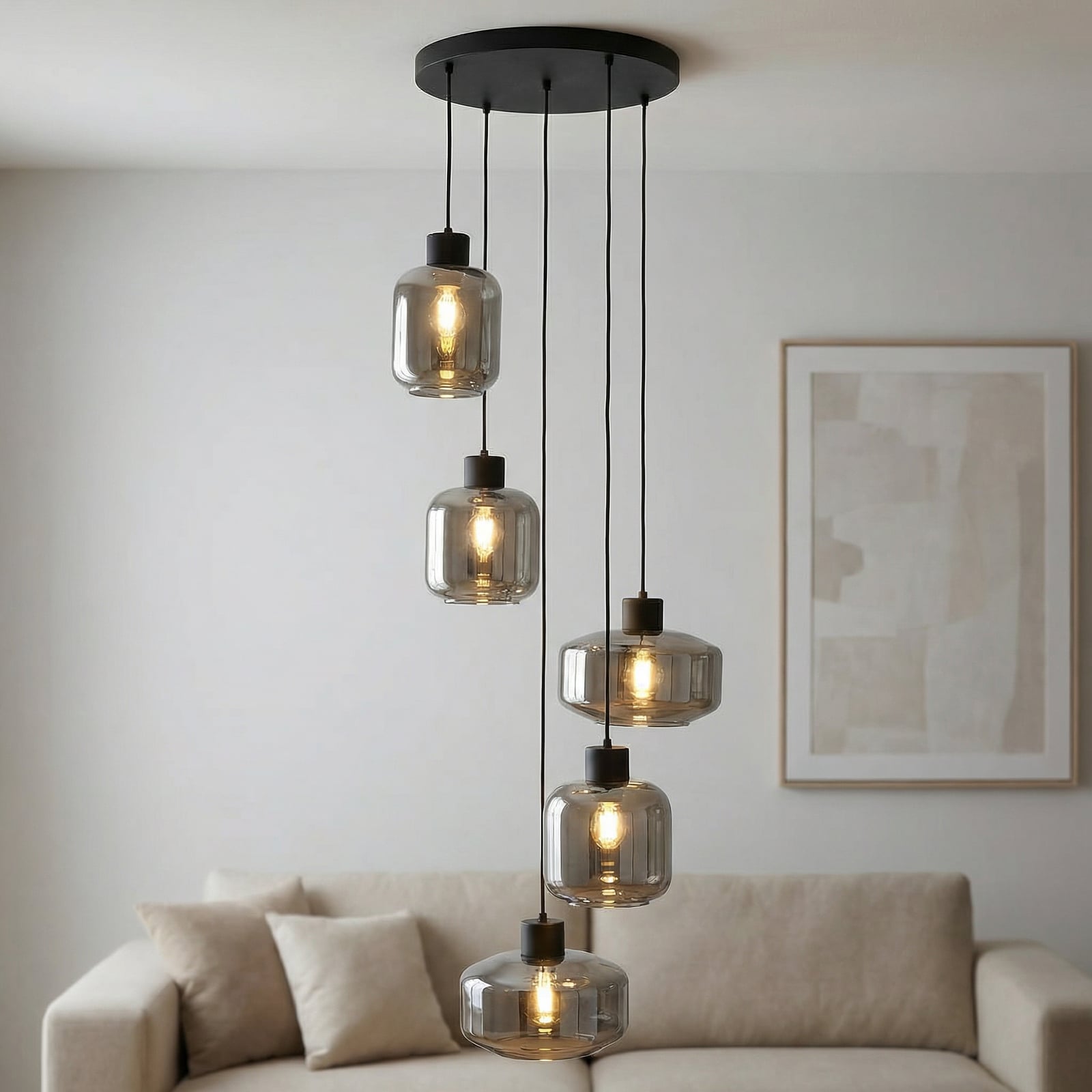 Hildur 5 Cluster Suspension Fumé Gris/Noir - Lindby