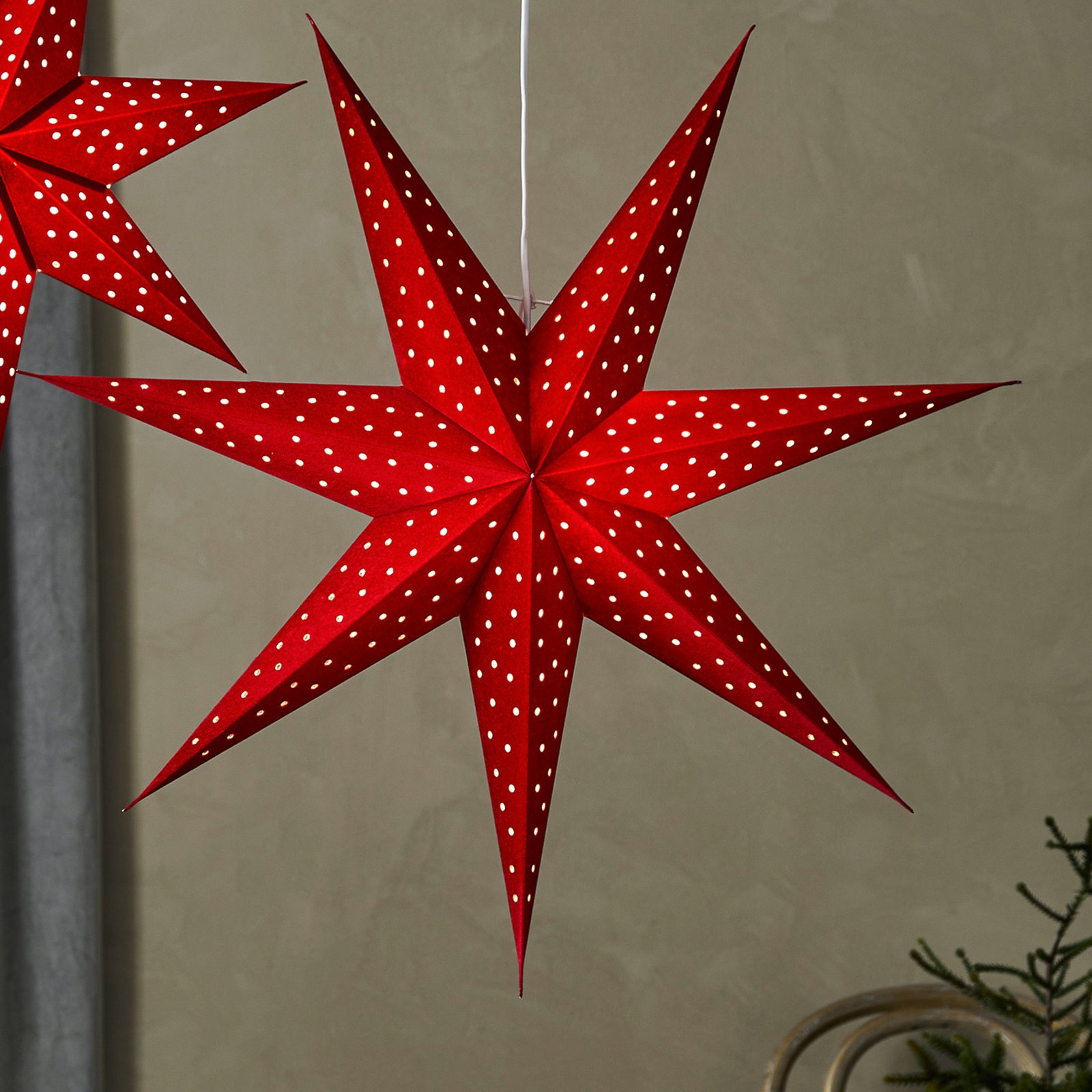 LED hanging star Blink, velvet look Ø 45cm red