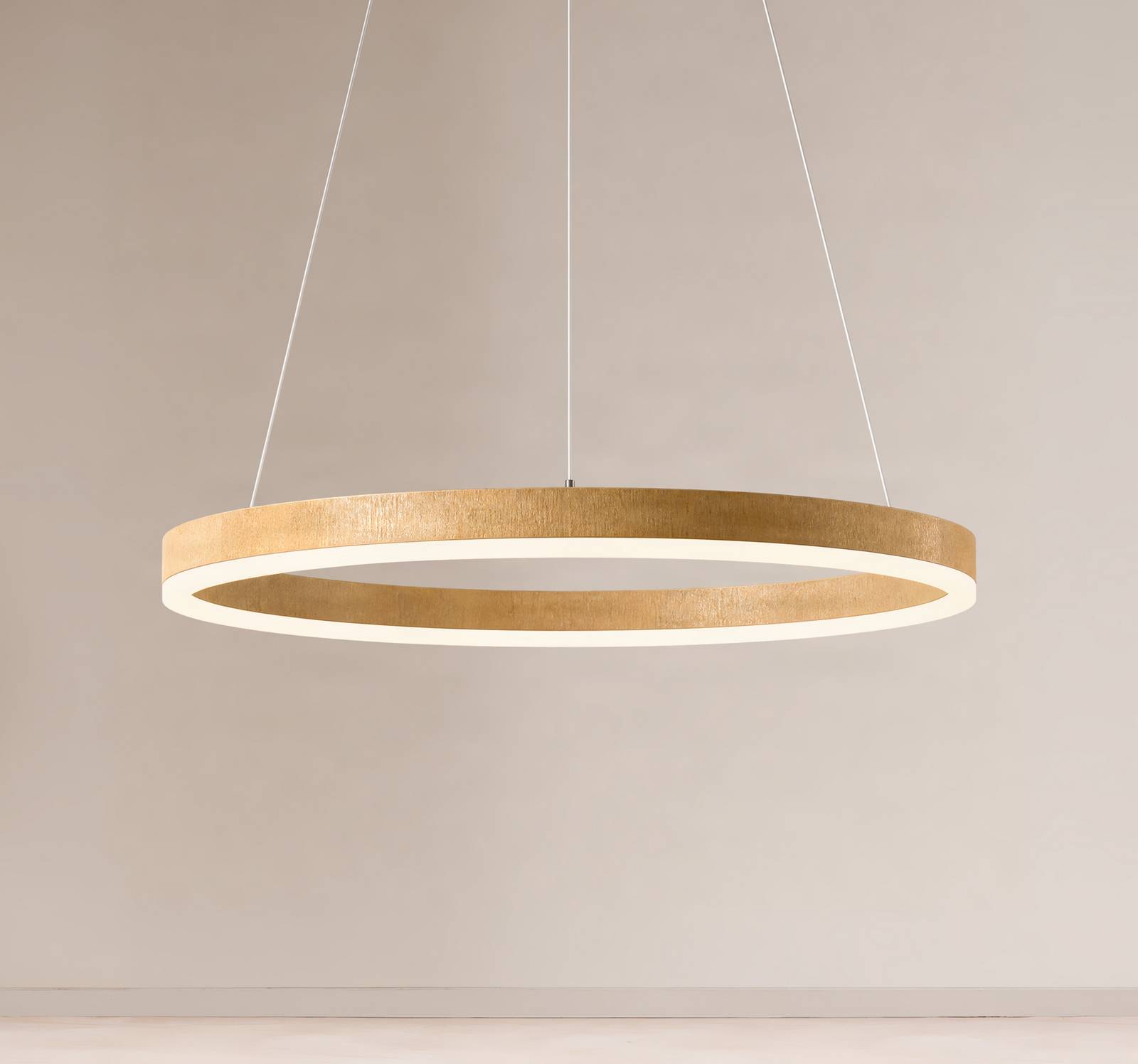 Thelma LED-hengelampe, naturfarget eik/grå, Ø 70 cm – Lucande - Spisestue - Moderne - Plast - Med en lyskilde