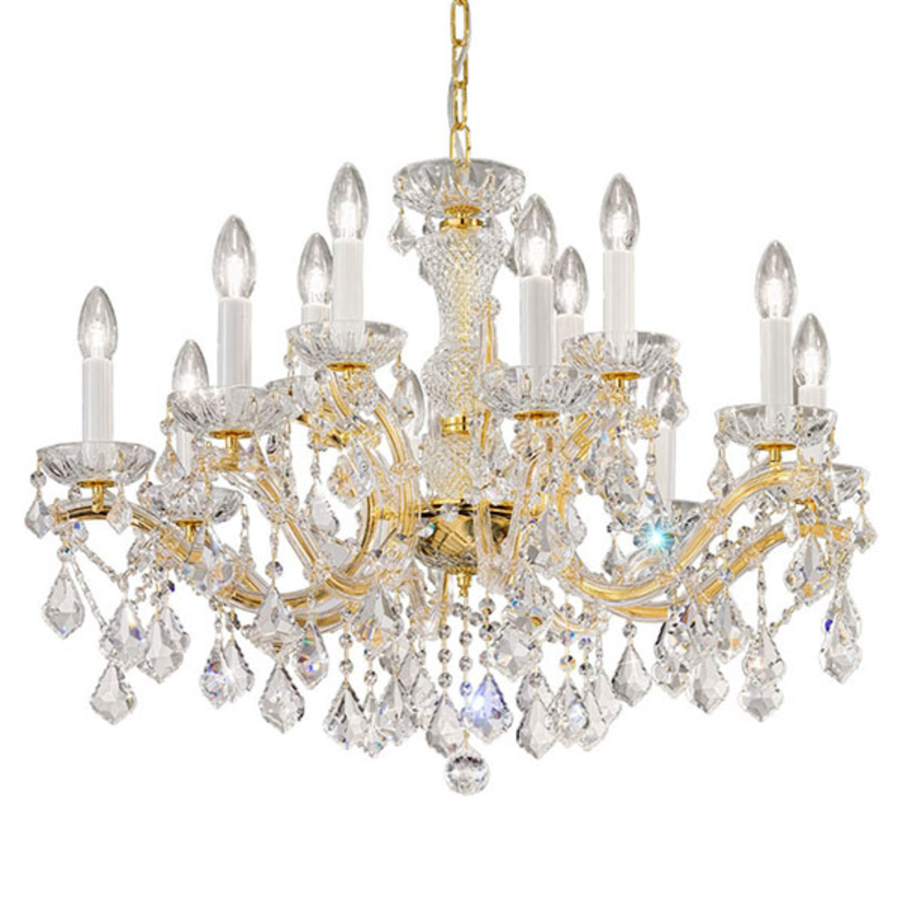 Kolarz KOLARZ Maria Louise chandelier, 24 ct gold 12-bulb, for Living / Dining Room, crystal, metal, 24 carat gold leaf, E14, 40 W, energy efficiency: A++, H: 56 cm