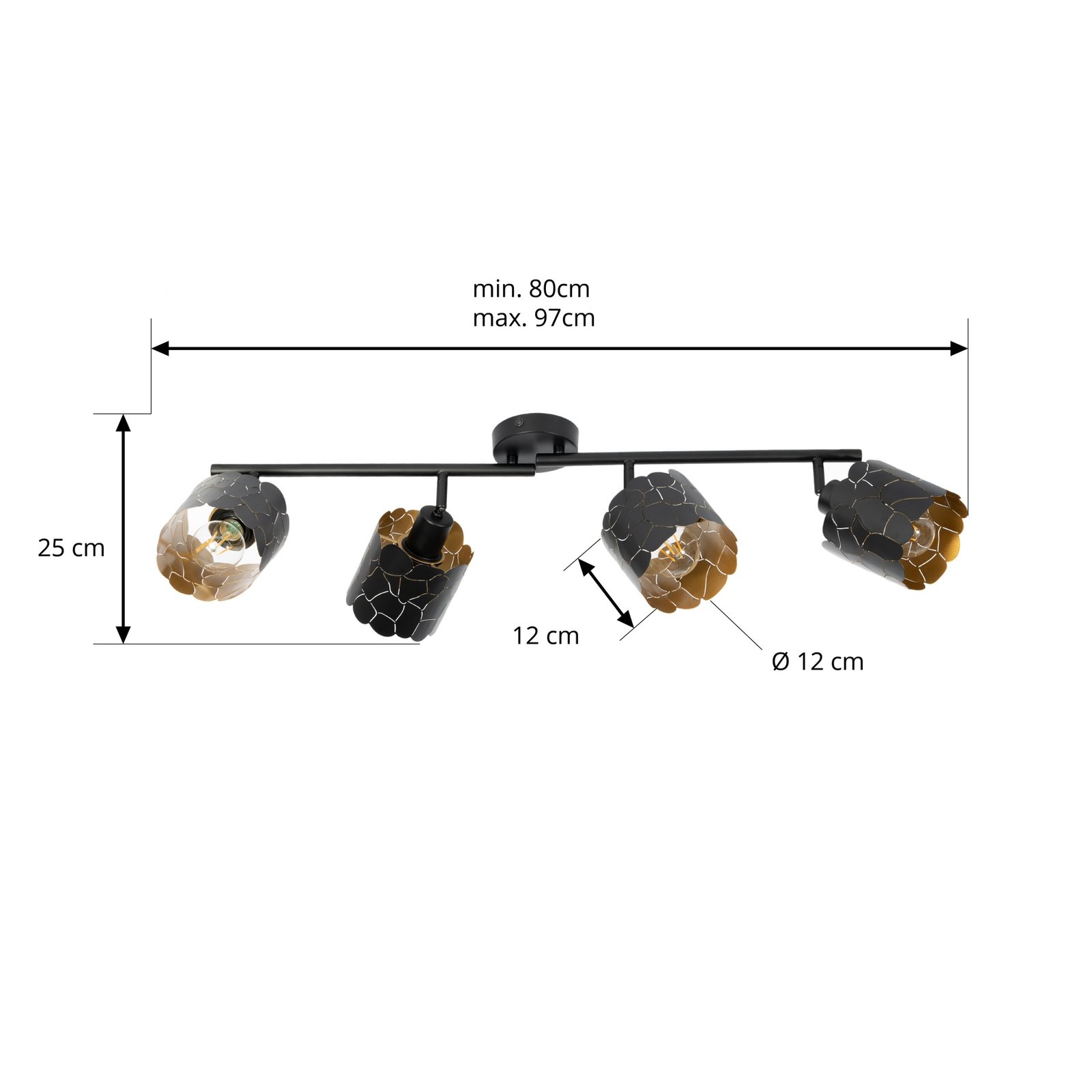 Lindby Deckenleuchte Aralena, schwarz/gold, 4-flammig