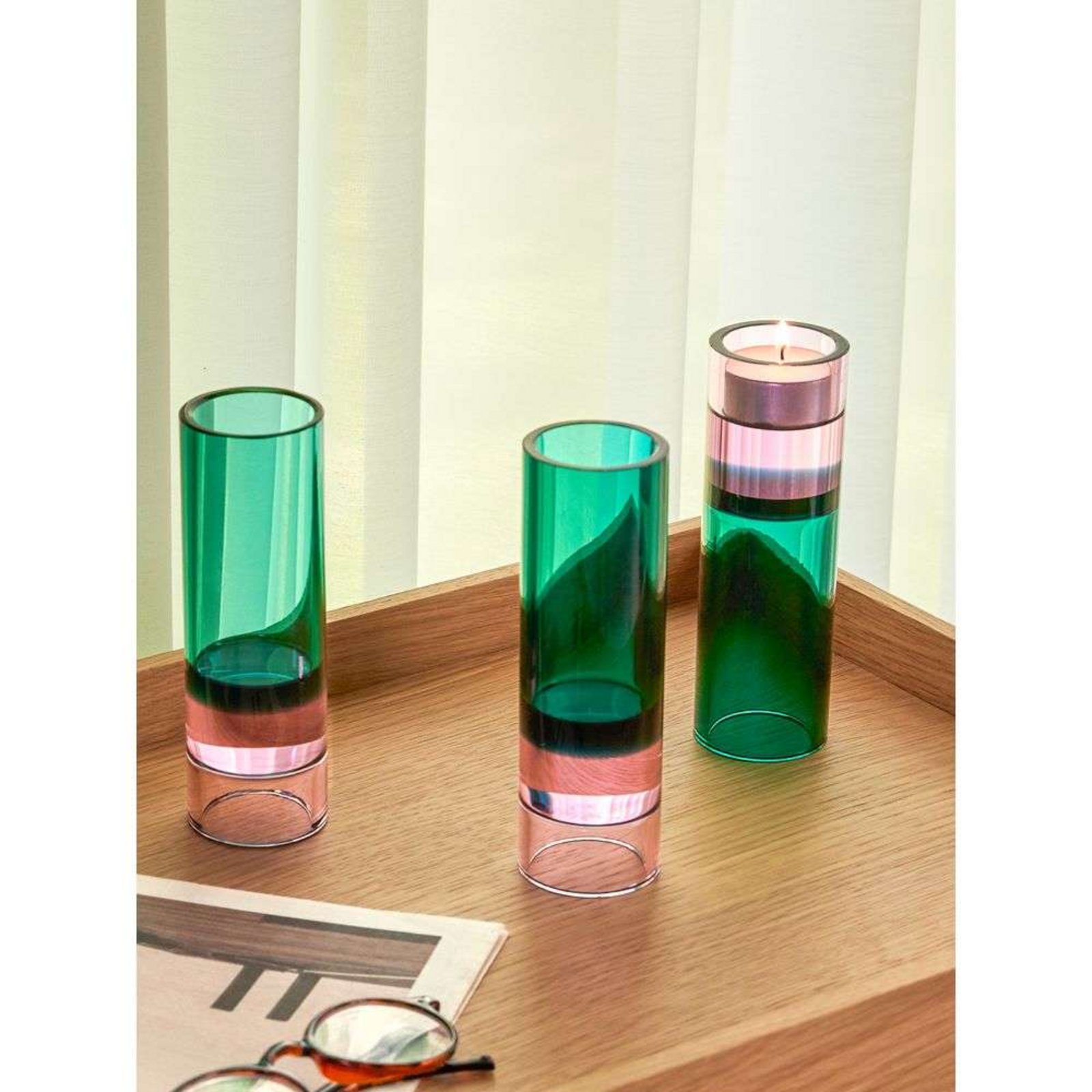 Astro Tealight Holder/Vase Green/Pink - Hübsch