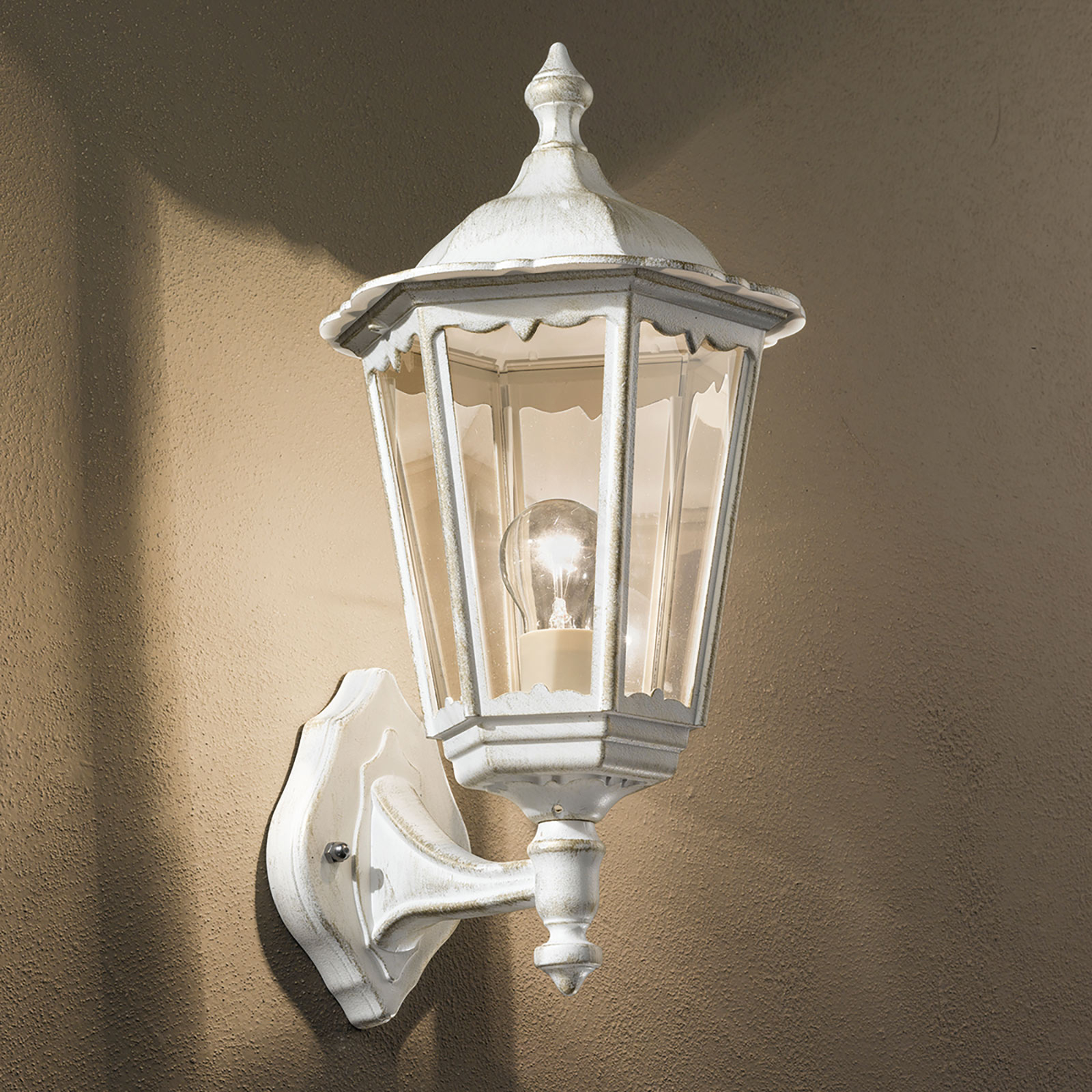 Exteriérová nástenná lampa Puchberg, bielo-zlatá
