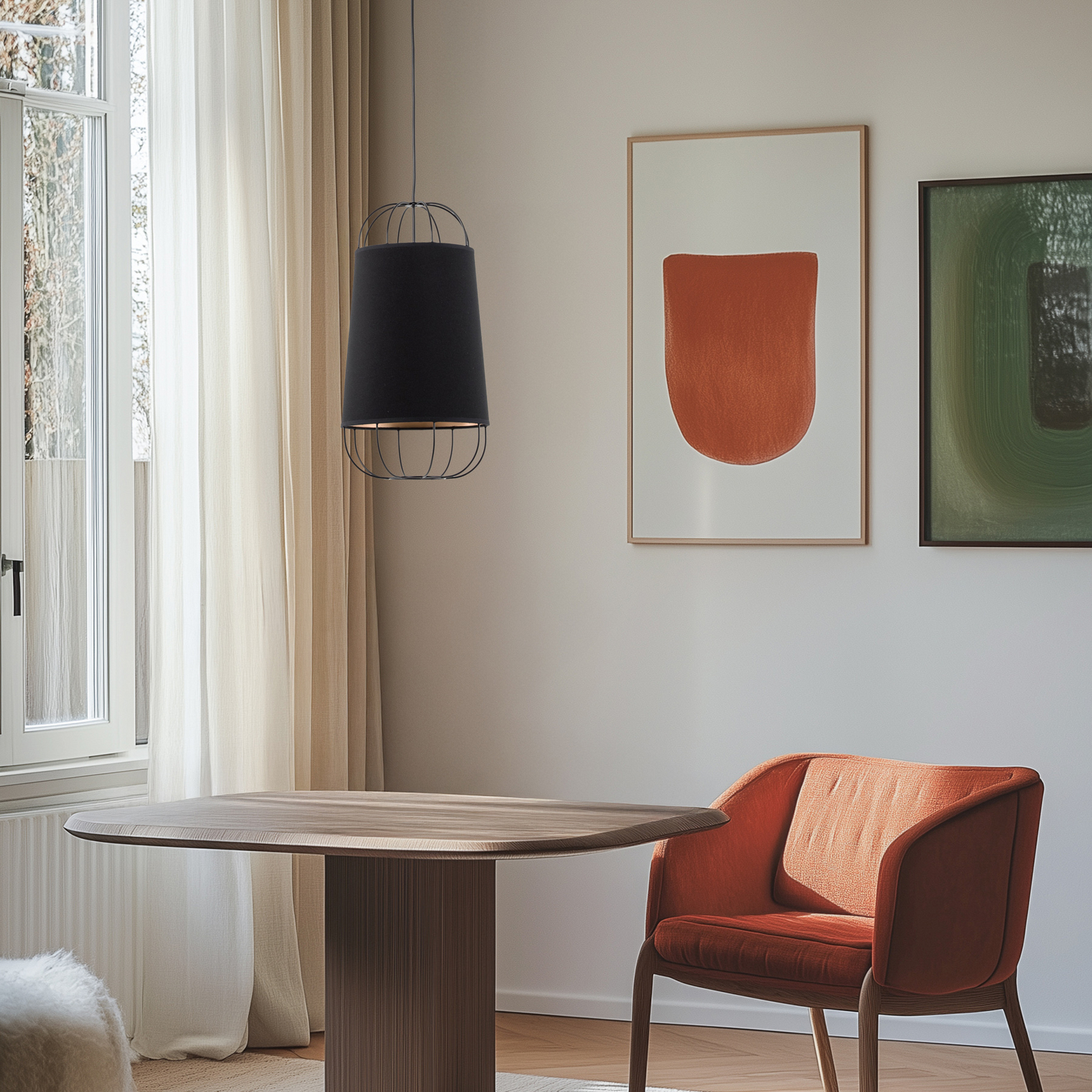 Hengelampe Lantern small, tekstil, metall, svart Hengelampe Lantern small, tekstil, metall, svart