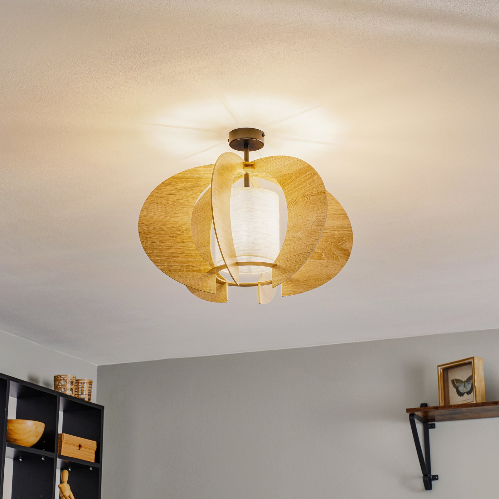 Modern C M ceiling light with wooden lamellae Ø 50 cm