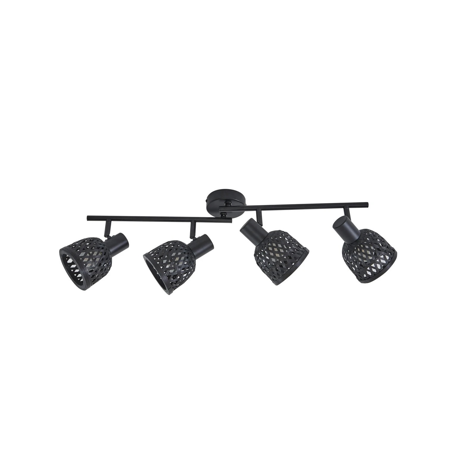 Lindby loftlampe Eskil, 4 lyskilder, sort, bambus, Ø 10 cm