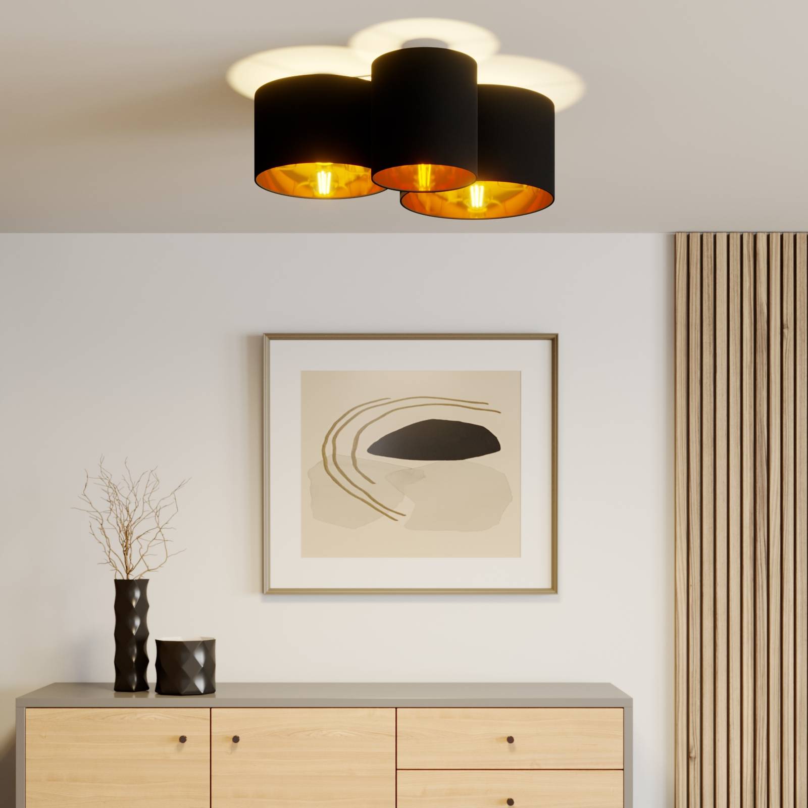 Lindby Laurenz Deckenlampe, 3-fl., schwarz-gold günstig online kaufen