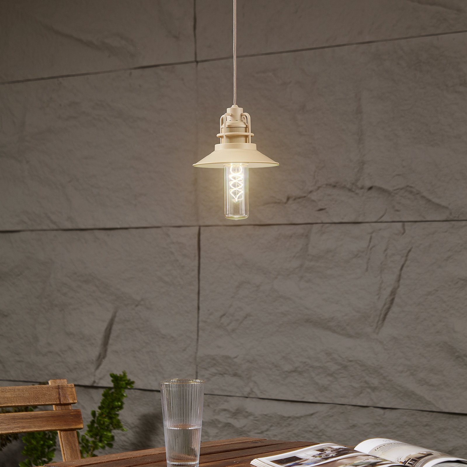 Lindby LED pendant light Raul, beige, aluminium, Ø 15cm