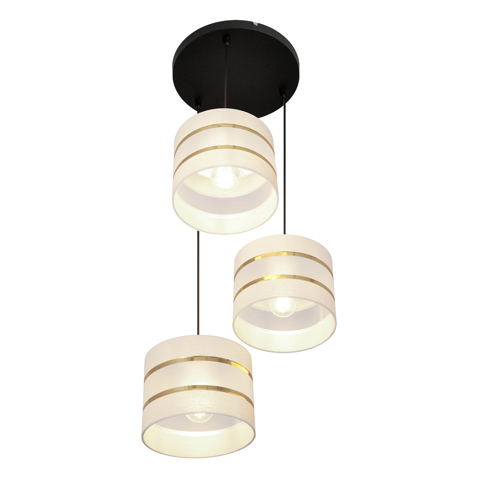 Suspension Helen ronde écru-dorée trois lampes