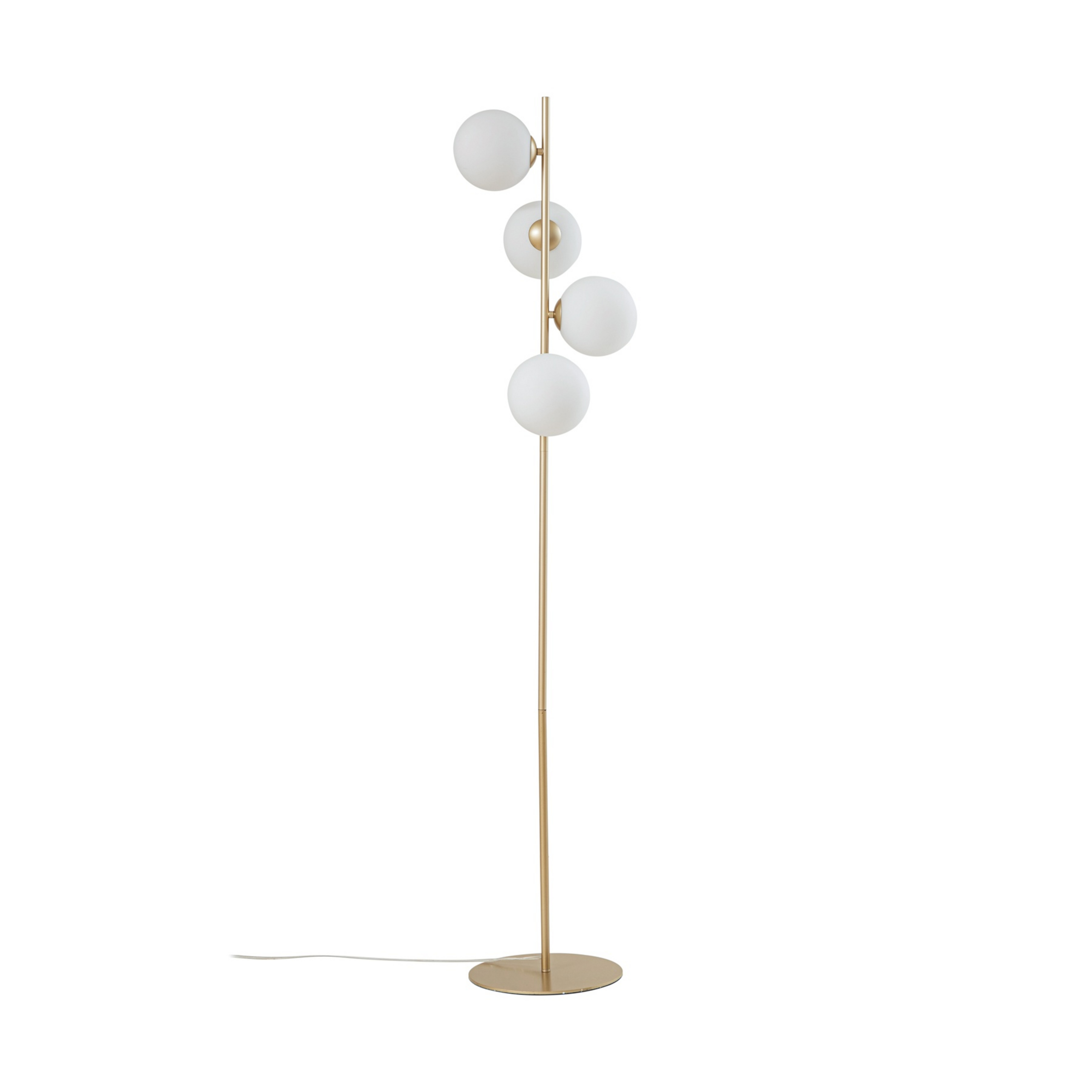 Isandro golvlampa, opal/guld, 4 lampor, glas/metall - Lucande