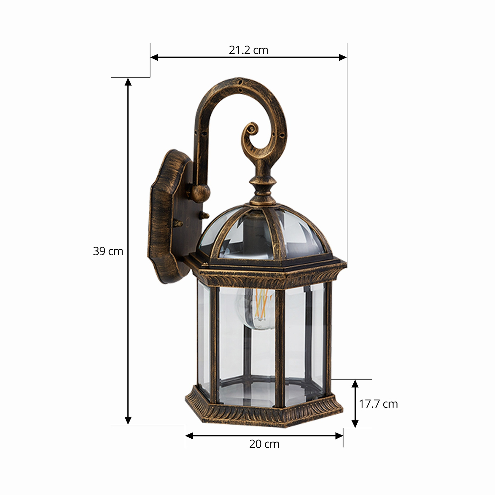 Lindby applique d'extérieur Adelisa, or antique, aluminium, hauteur 39 cm