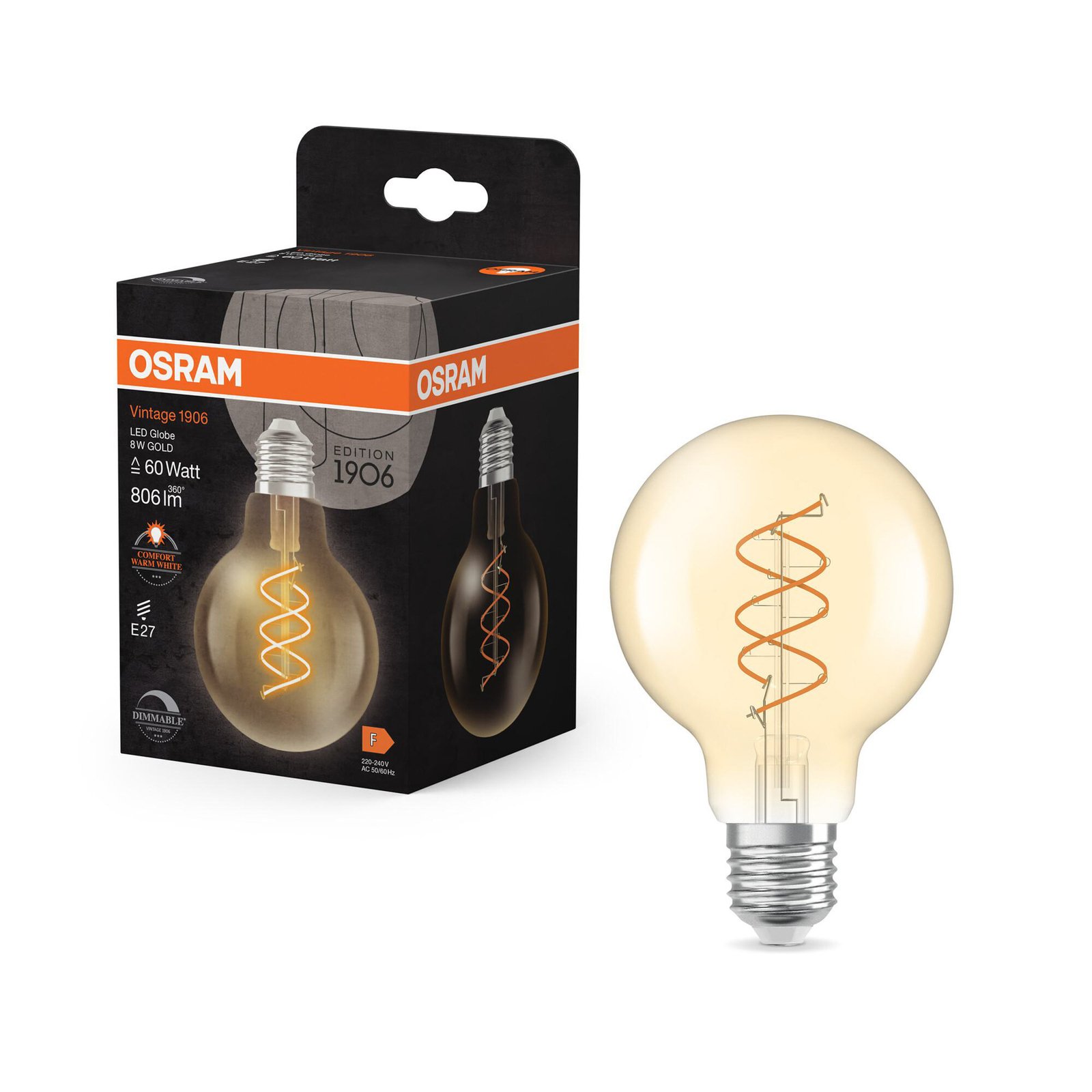 OSRAM LED Vintage G80 E27 8W 922 Spiral Filament gold dim