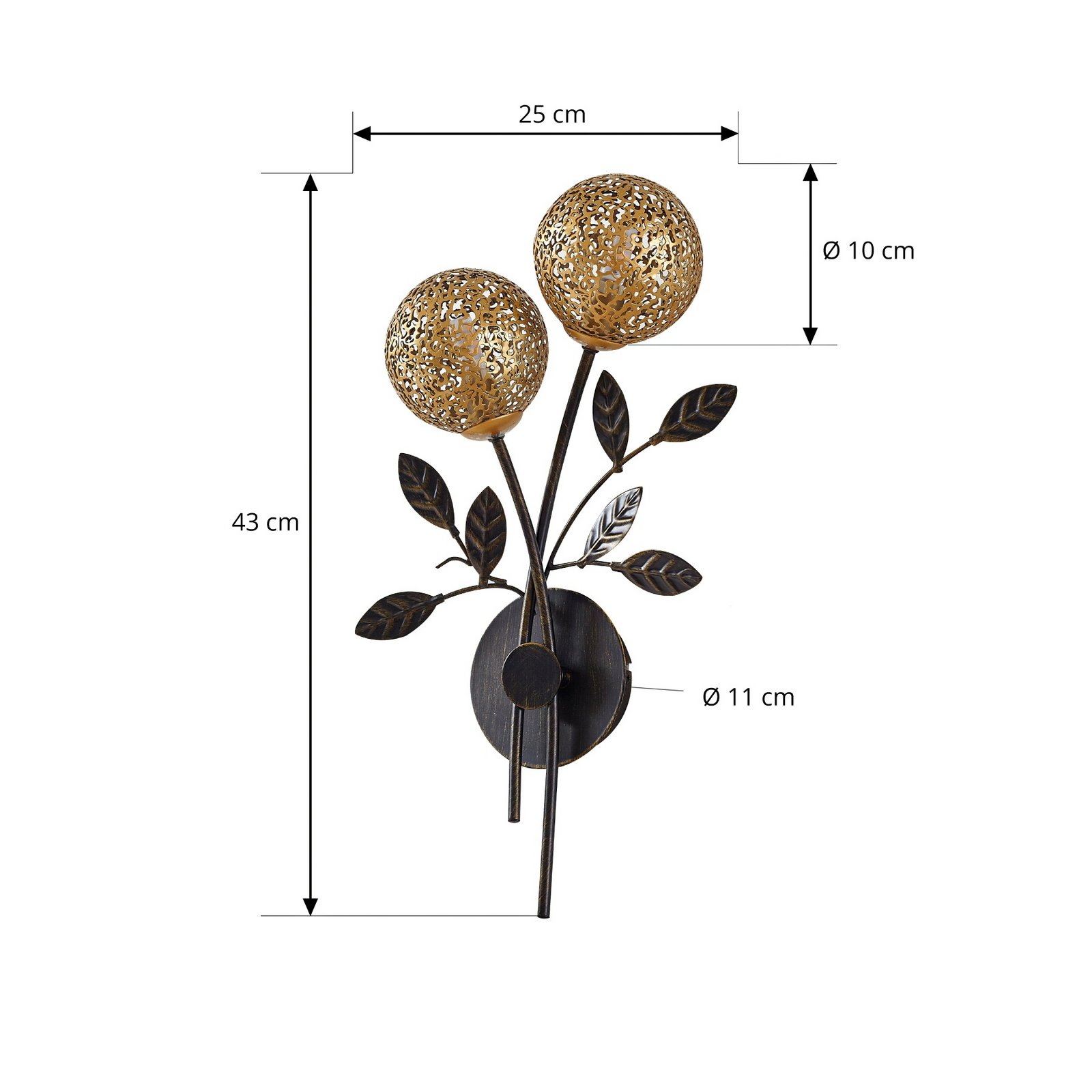 Lucande Evory wall light, 30 cm, 2-bulb, black/gold, G9