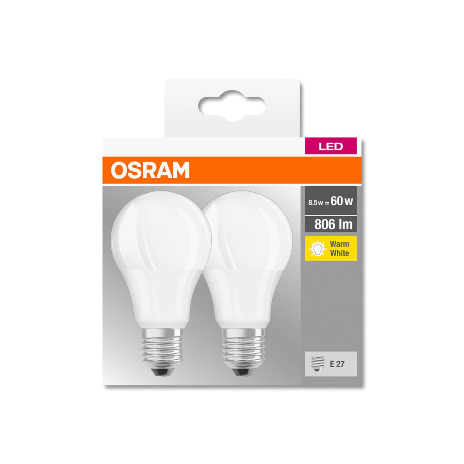 OSRAM LED-pære Classic E27 8,5W 2 700 K 806lm 2er