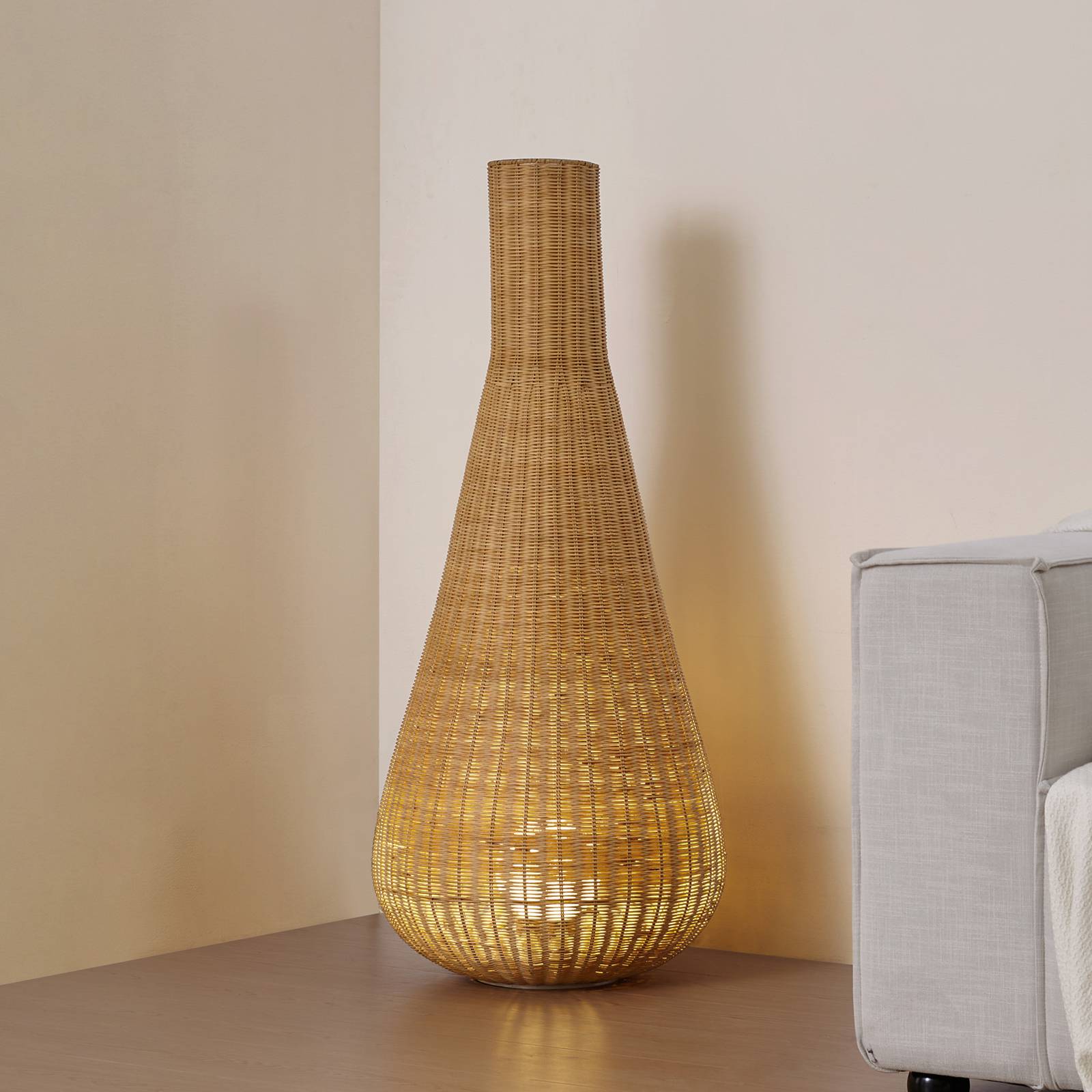Lucande Stehleuchte Takeo, Rattan, Höhe 115 cm, E27 günstig online kaufen