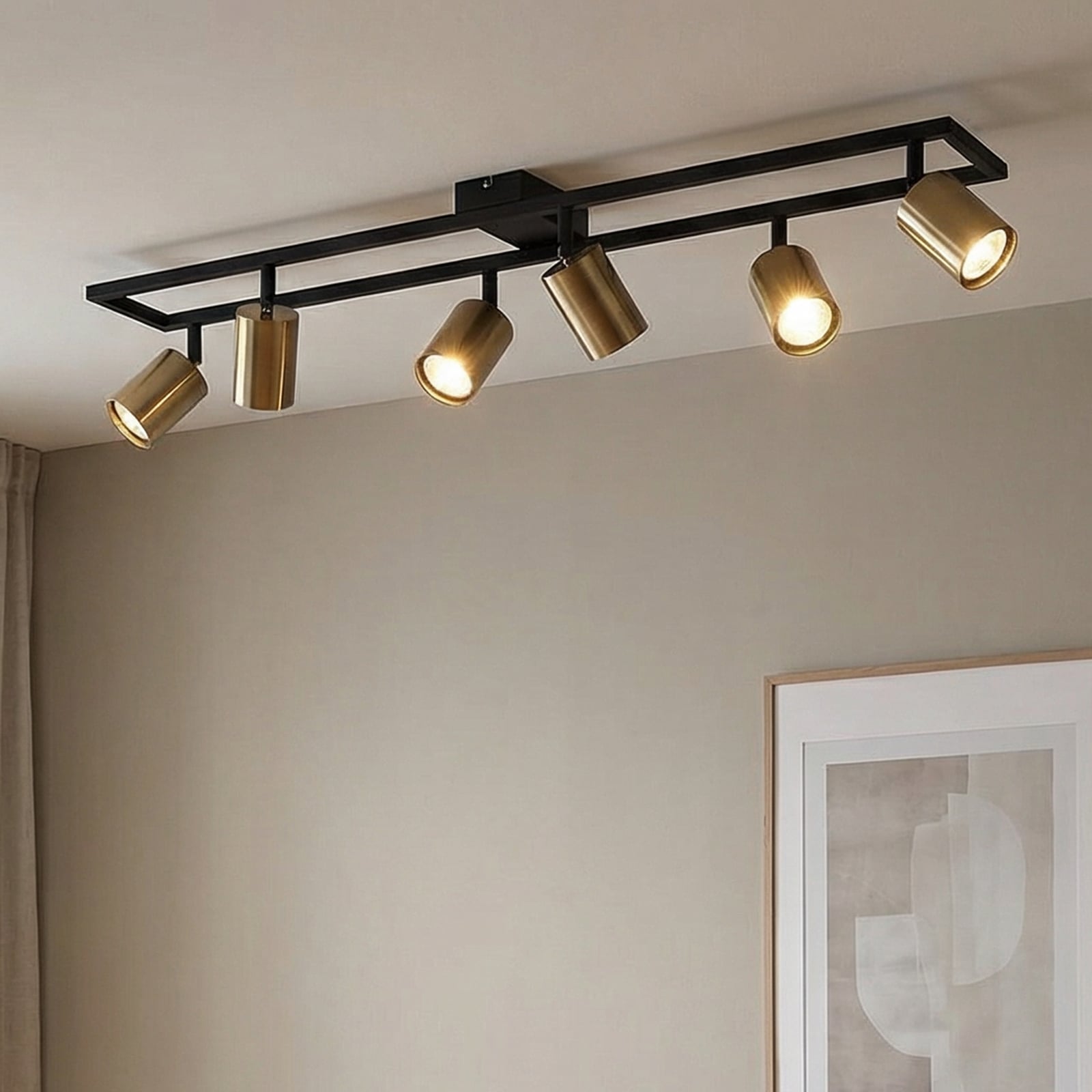 Bravius ceiling spotlight, brass, 6-bulb, iron - Lindby Bravius ceiling spotlight, brass, 6-bulb, iron - Lindby