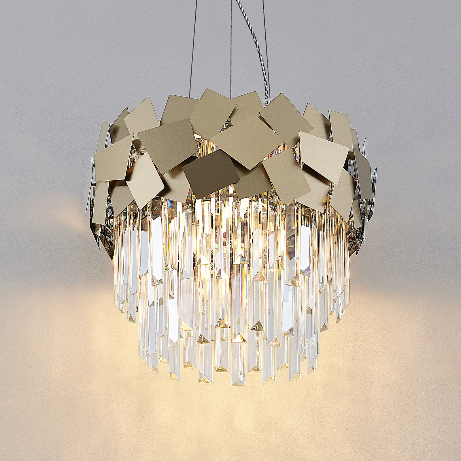Lucande Miraia kristal-hanglamp, goud
