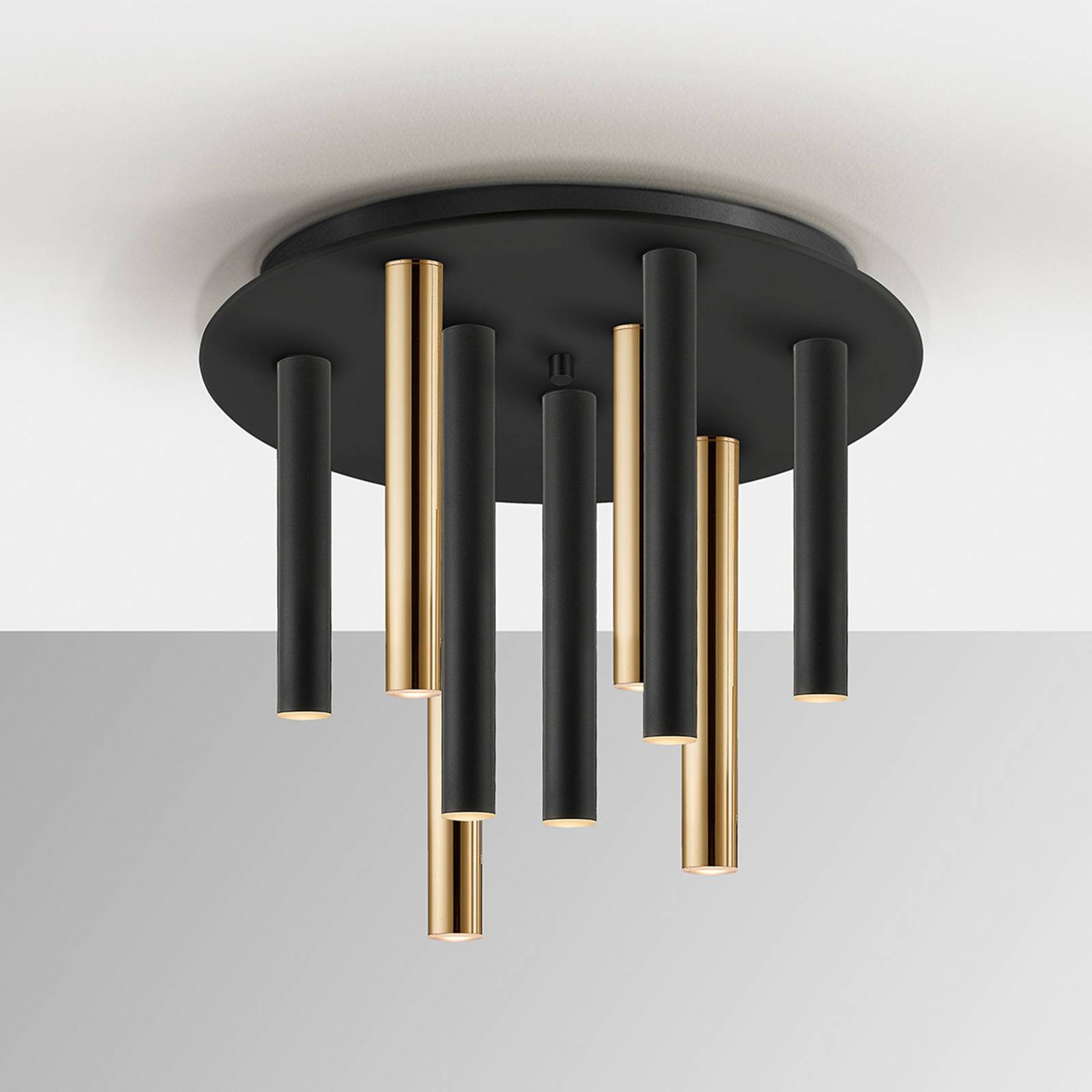 Lampa sufitowa LED Varas ściemniana, 9-punktowa, złota/czarna, metalowa