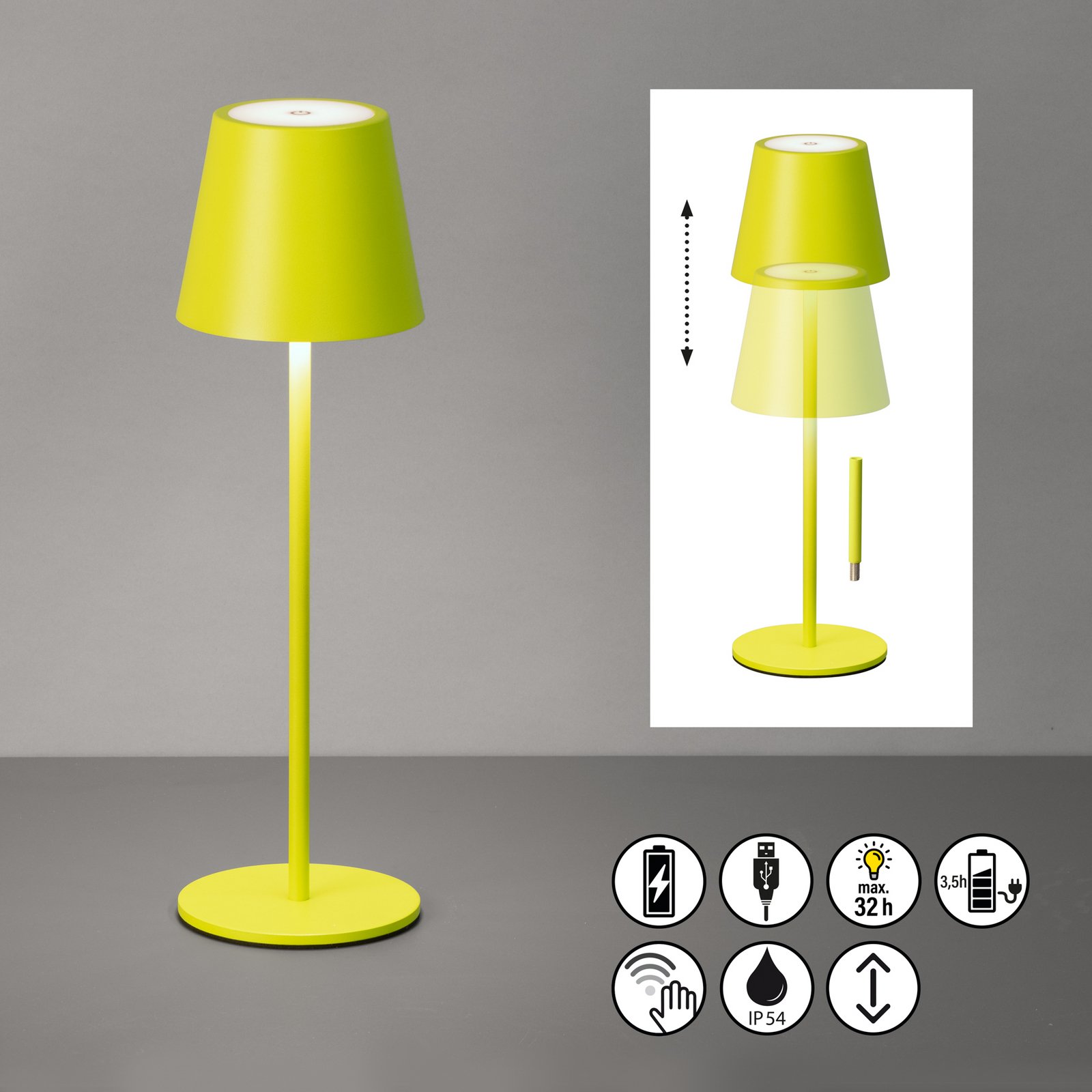 LED-Akku-Tischleuchte Viletto, hellgrün, IP54