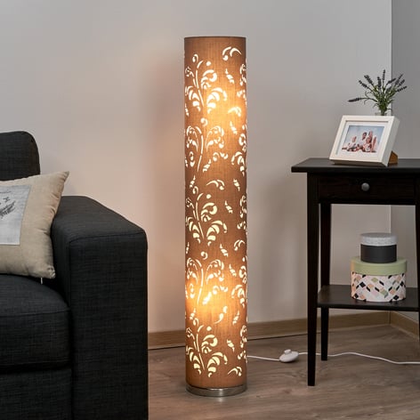 Lampadaire Flora, abat-jour cappuccino avec décor
