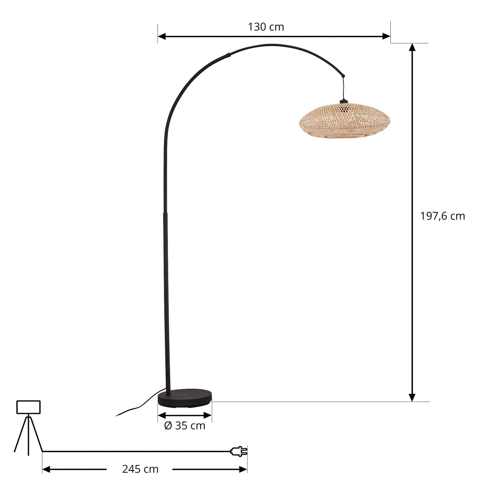 Solvian Bogenleuchte Bambus schwarz/natur - Lindby Solvian Bogenleuchte Bambus schwarz/natur - Lindby