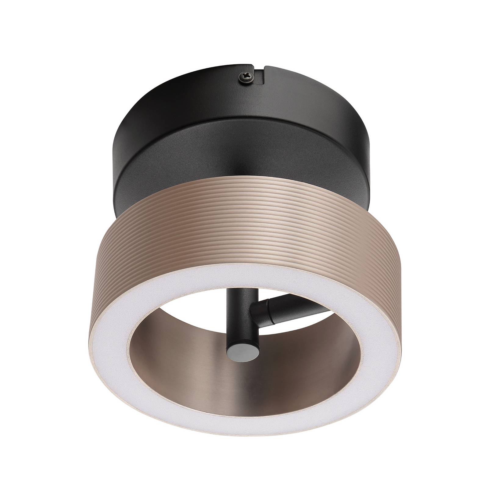 Lampa LED oświetlająca sufit Axion, czarna/brązowa, Ø 15 cm, funkcja pamięci,