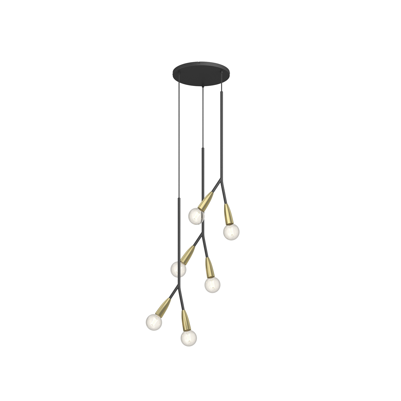 Lucande Carlea suspension, 6 lampes, noir-laiton