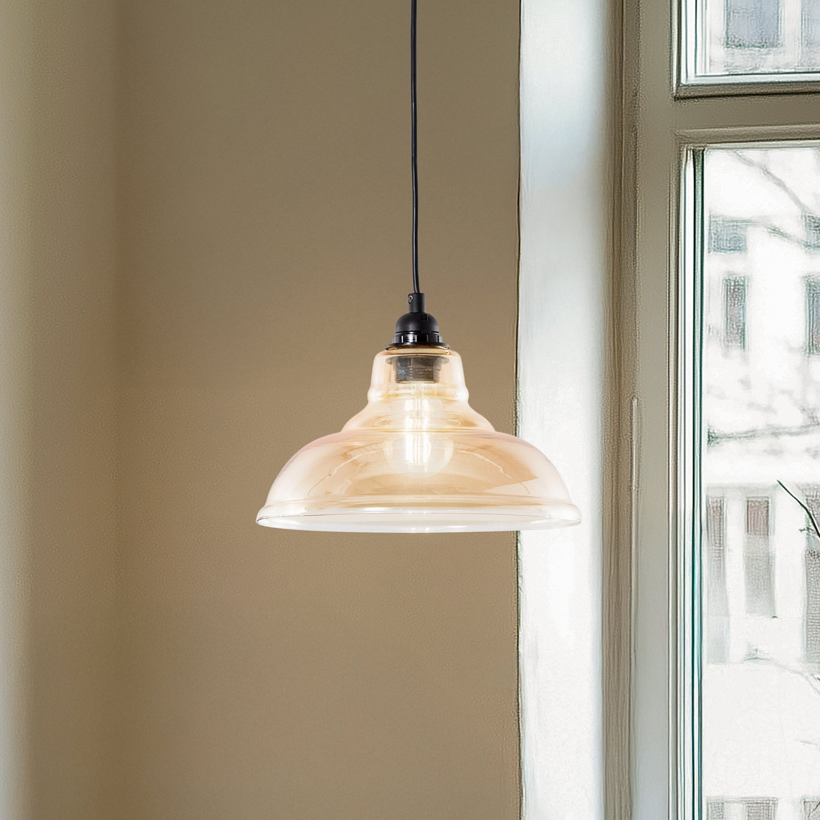 Hængelampe Dilberay 327-S 1 lyskilde rav/sort glas Ø 28 cm