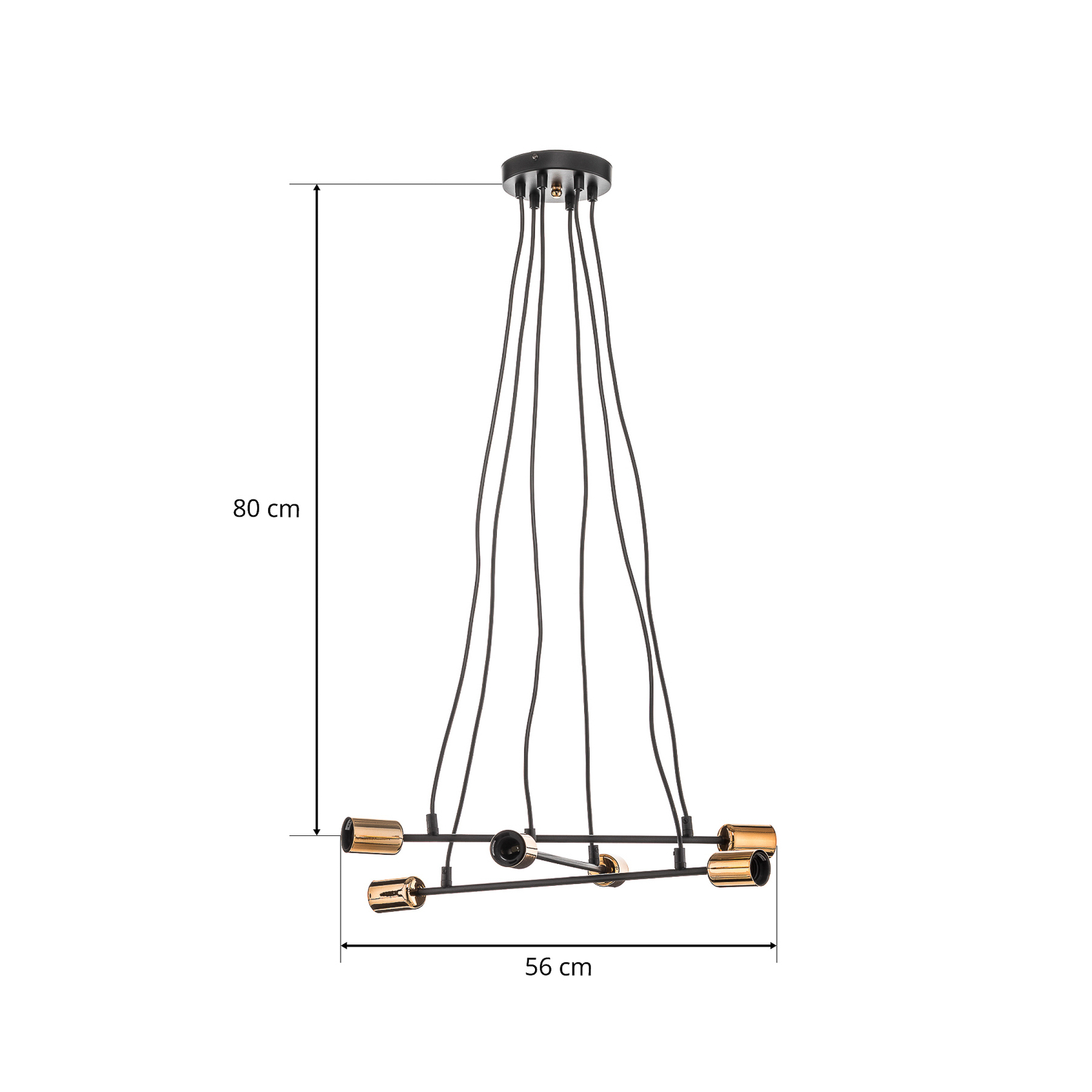 Hanglamp Bravo 6-lamps met koper-detail, zwart