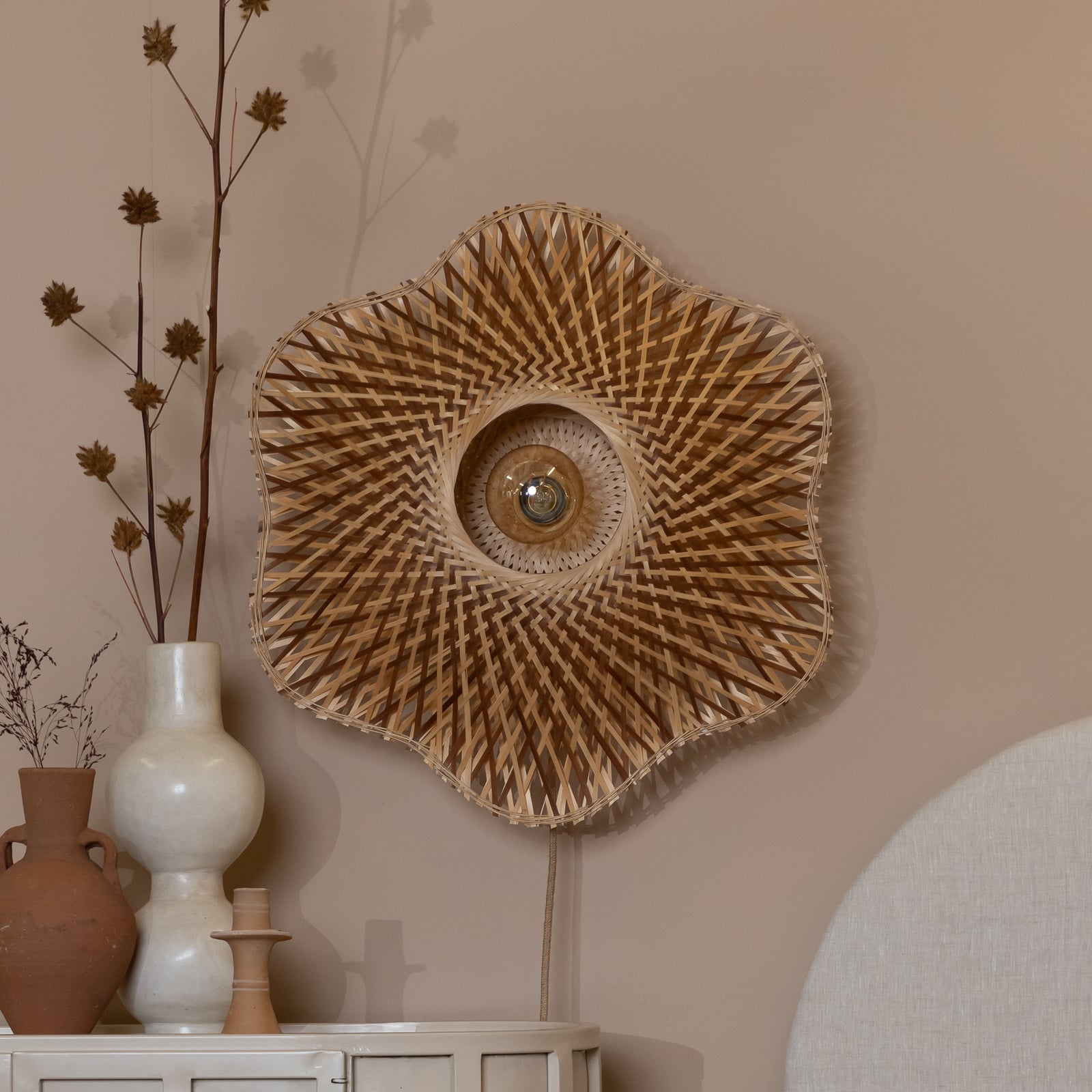 GOOD & MOJO Applique murale Madura, Ø 60 cm, naturel/marron, prise