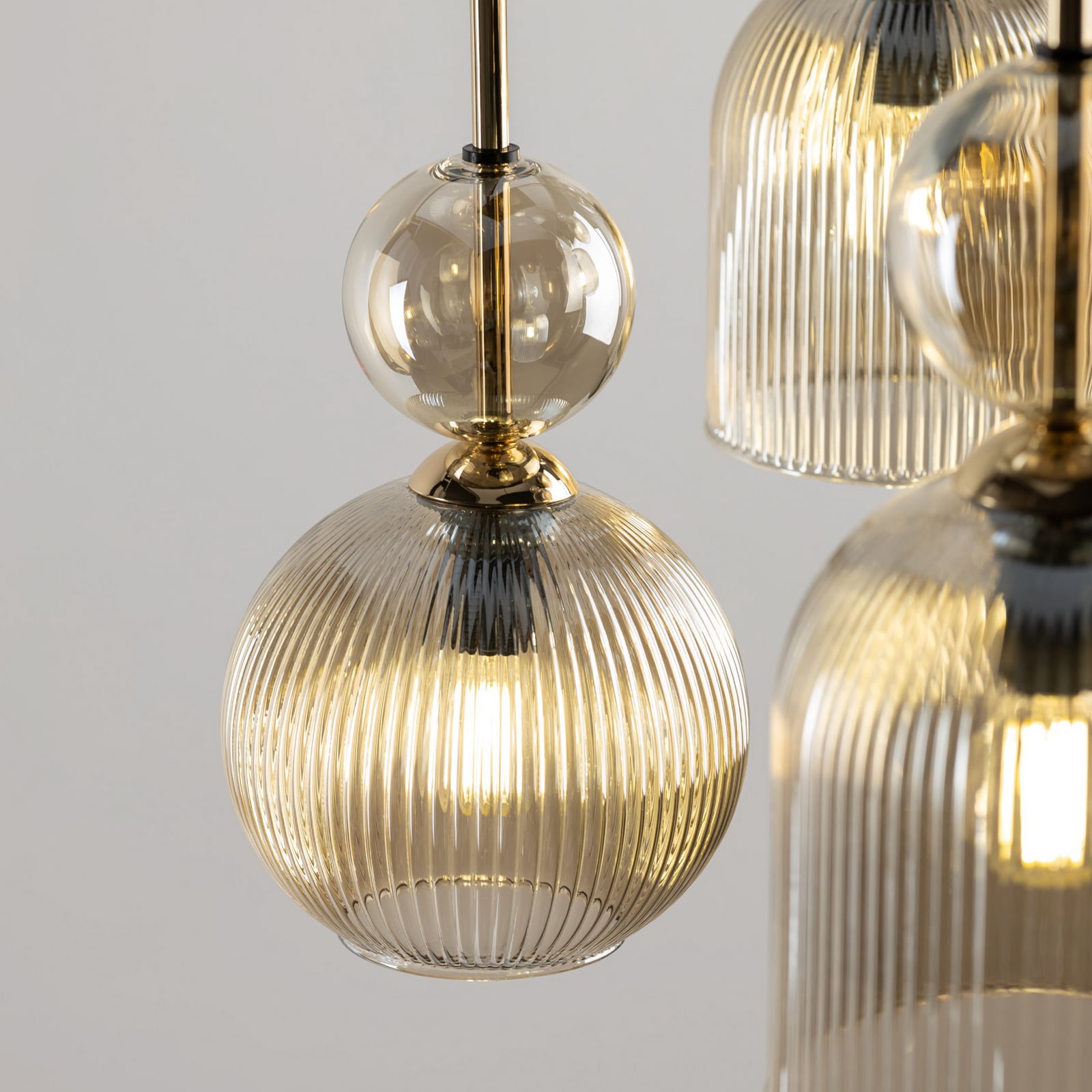 Hanglamp Sophia, 6-lamps, 65 cm, cognac/zwart, E14
