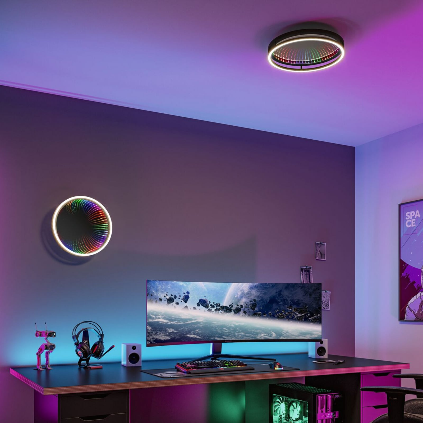 Paulmann LED-taklampa Spaceglow One, svart, Ø39 cm, RGBW Paulmann LED-taklampa Spaceglow One, svart, Ø39 cm, RGBW