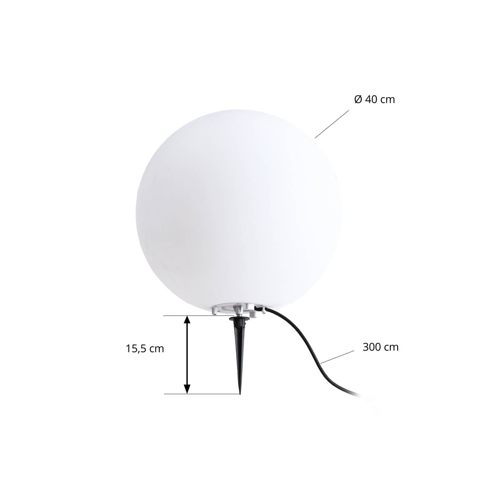 Lampa kulista Lindby Valyra, Ø 40 cm, IP54, szpikulec do ziemi