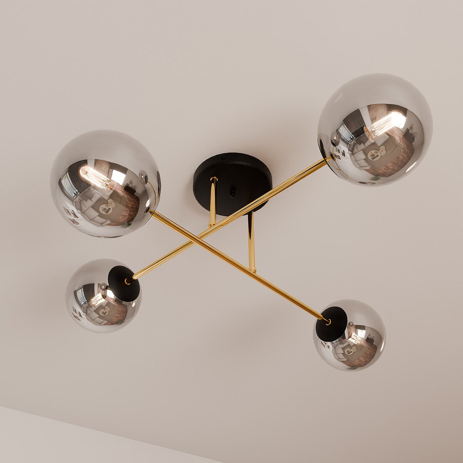 Magnum ceiling light, 4-bulb, graphite/gold/black, glass, E14