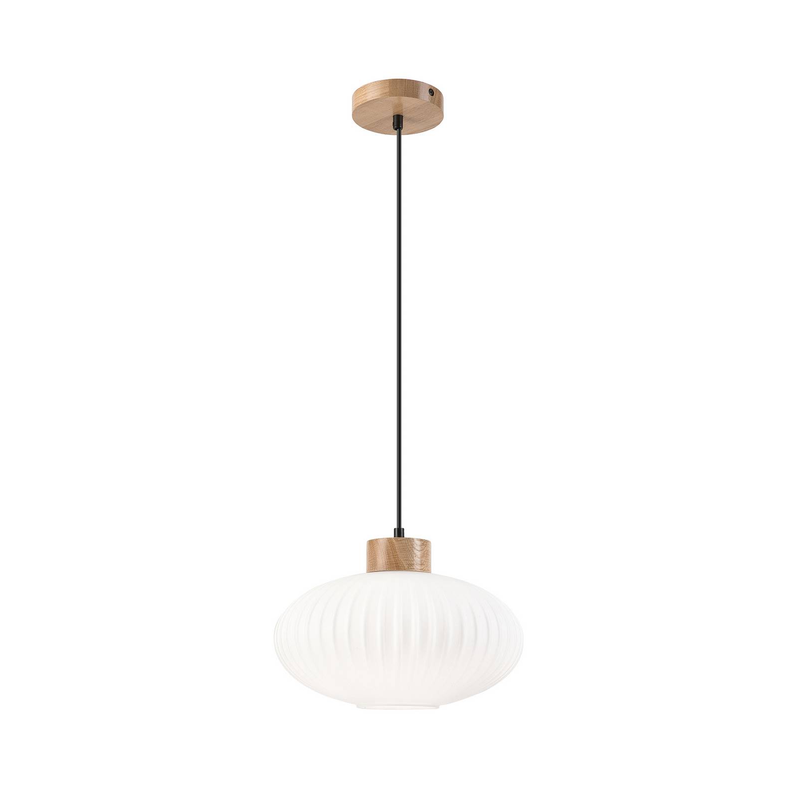 Hängeleuchte Harmony, Ø 25 cm, weiß/eiche, Glas/Holz
