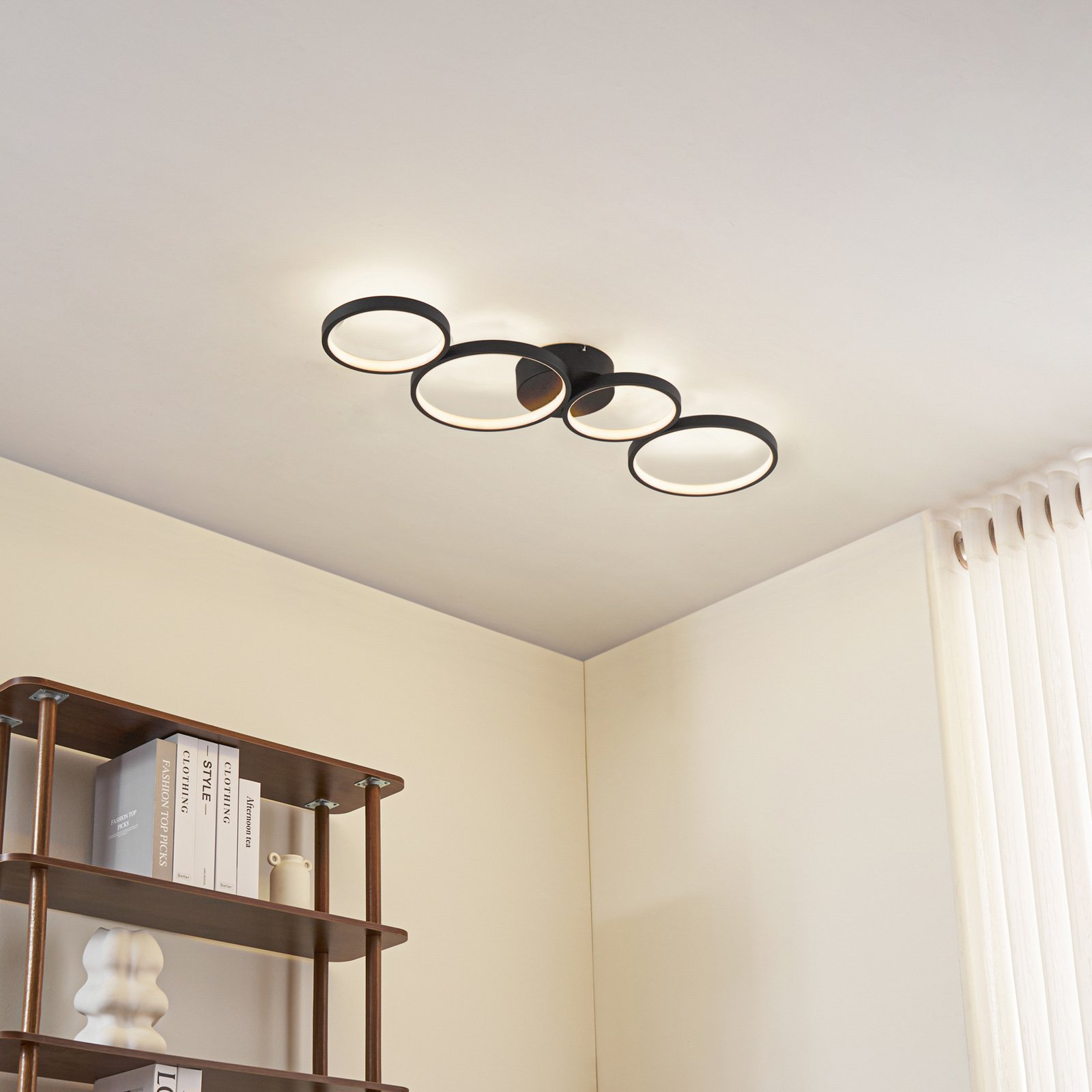 Lindby Evengeline LED ceiling light, black, aluminium, 88 cm
